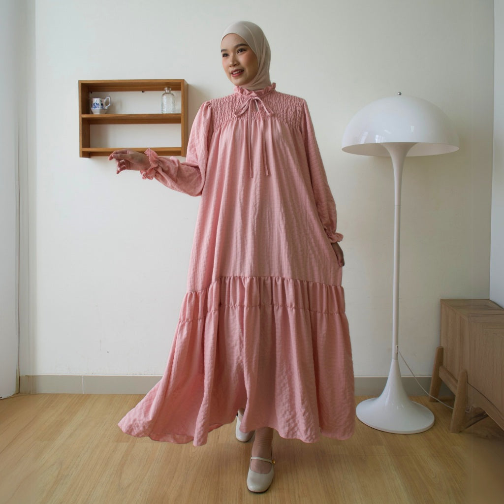 Eclemix Dress Alana | Gamis Wanita Polos Kerah Tali