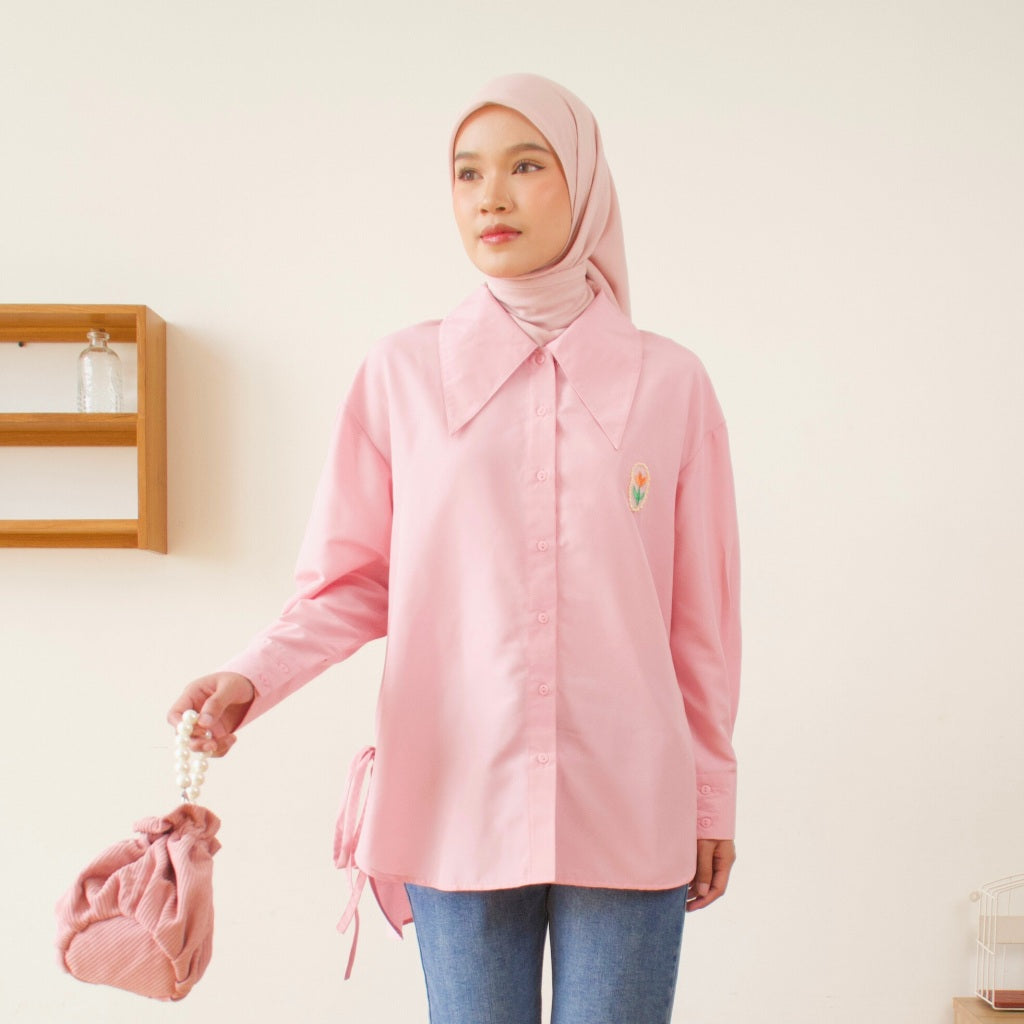 Image of Eclemix Top Mayleen | Atasan Wanita Kemeja Oversize Patch Tali Samping