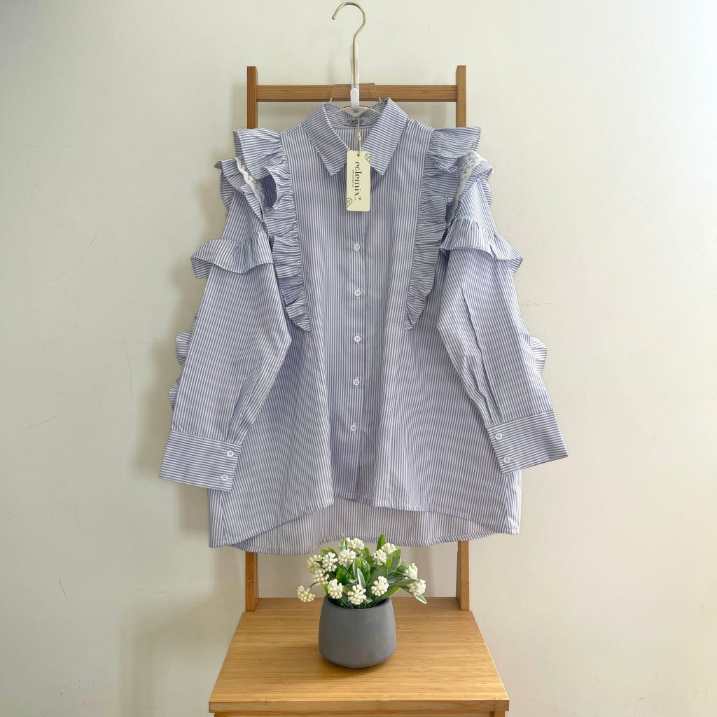 Eclemix Top Kimiko | Atasan Wanita Blouse Ruffle Motif Stripe