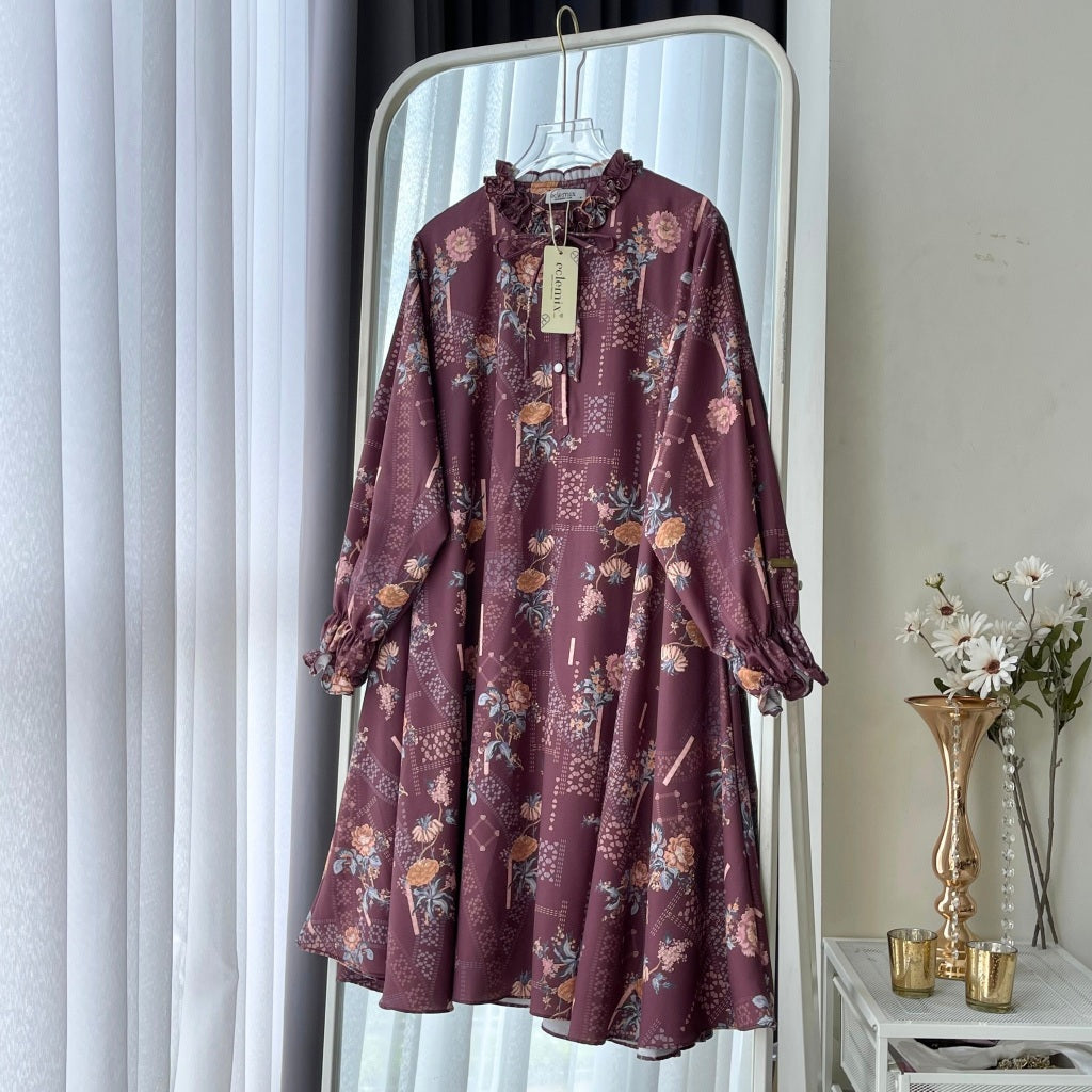 Eclemix Tunic Siana Exclusive Printing | Atasan Tunik Wanita A-Line Lengan Panjang Motif Etnik | Family Set