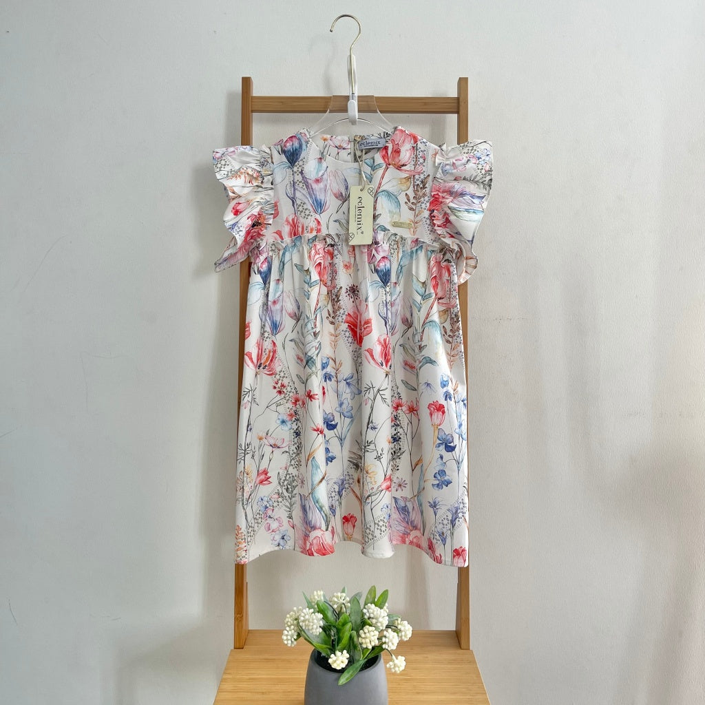 Eclemix Mimosa Exclusive Printing Set | Dress Wanita & Anak Motif | Family Set | Sarimbit