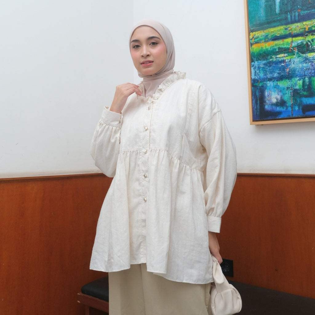 Eclemix Top Elara | Atasan Wanita Blouse Polos Kerah Frill