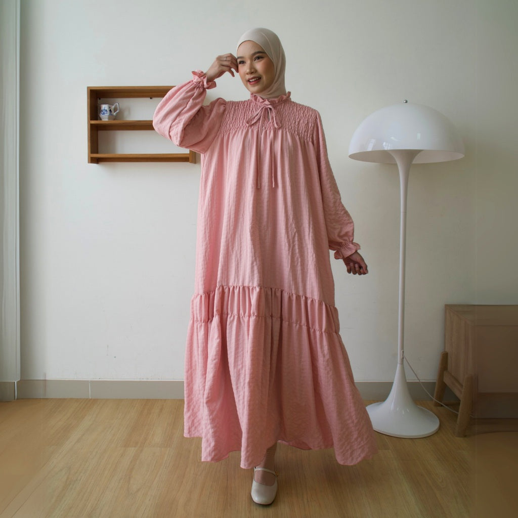 Eclemix Dress Alana | Gamis Wanita Polos Kerah Tali