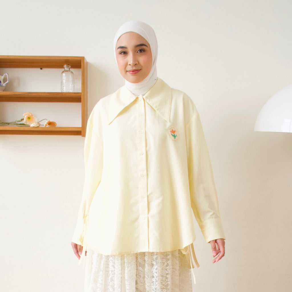 Eclemix Top Mayleen | Atasan Wanita Kemeja Oversize Patch Tali Samping
