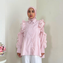 Image of Eclemix Top Kimiko | Atasan Wanita Blouse Ruffle Motif Stripe