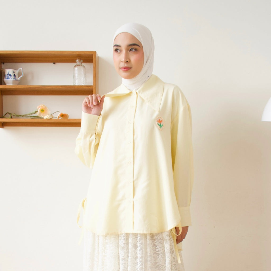 Eclemix Top Mayleen | Atasan Wanita Kemeja Oversize Patch Tali Samping
