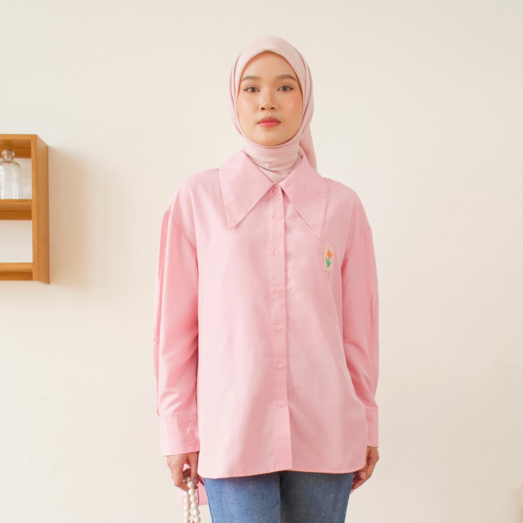 Eclemix Top Mayleen | Atasan Wanita Kemeja Oversize Patch Tali Samping