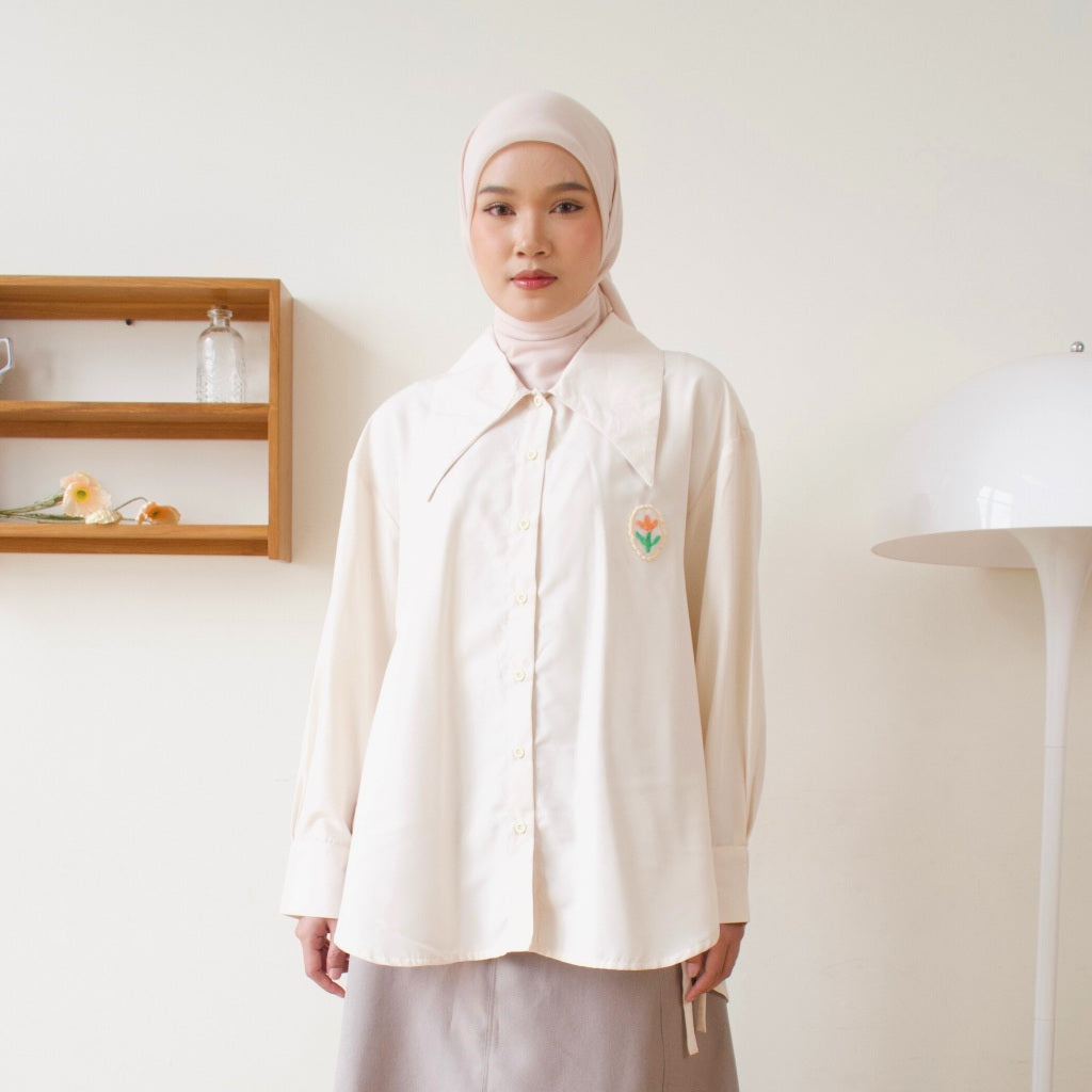 Eclemix Top Mayleen | Atasan Wanita Kemeja Oversize Patch Tali Samping
