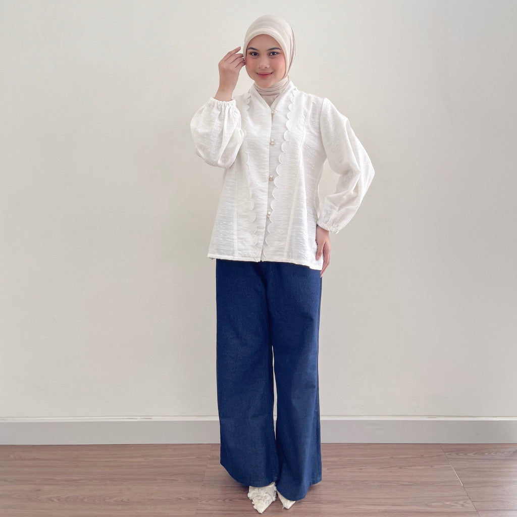 Image of Eclemix Top Arunika |Atasan Wanita Blouse Scallop Embroidery | Kebaya Modern