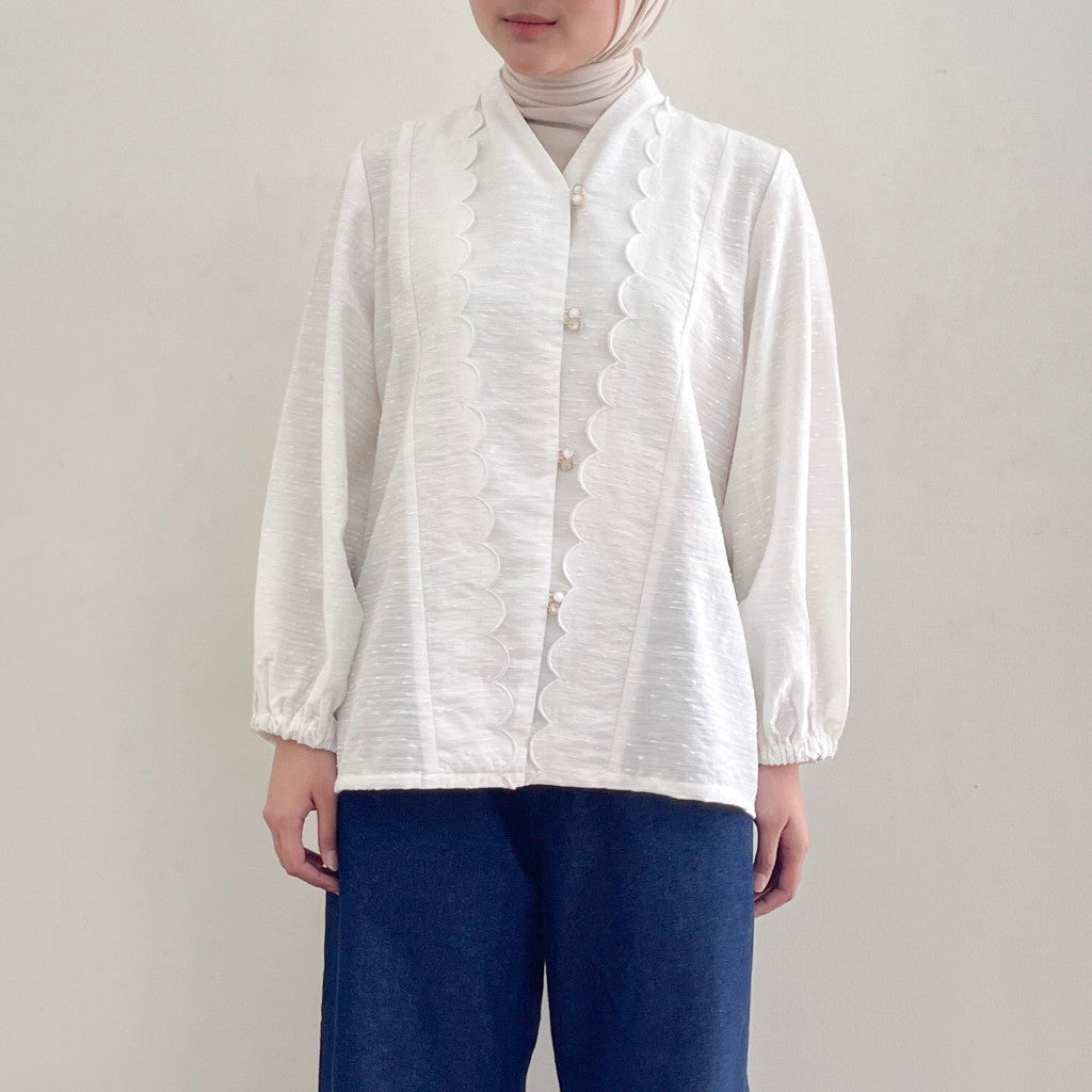 Image of Eclemix Top Arunika |Atasan Wanita Blouse Scallop Embroidery | Kebaya Modern
