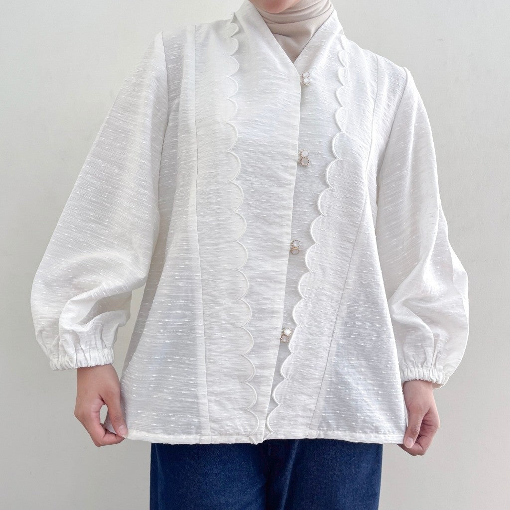 Image of Eclemix Top Arunika |Atasan Wanita Blouse Scallop Embroidery | Kebaya Modern
