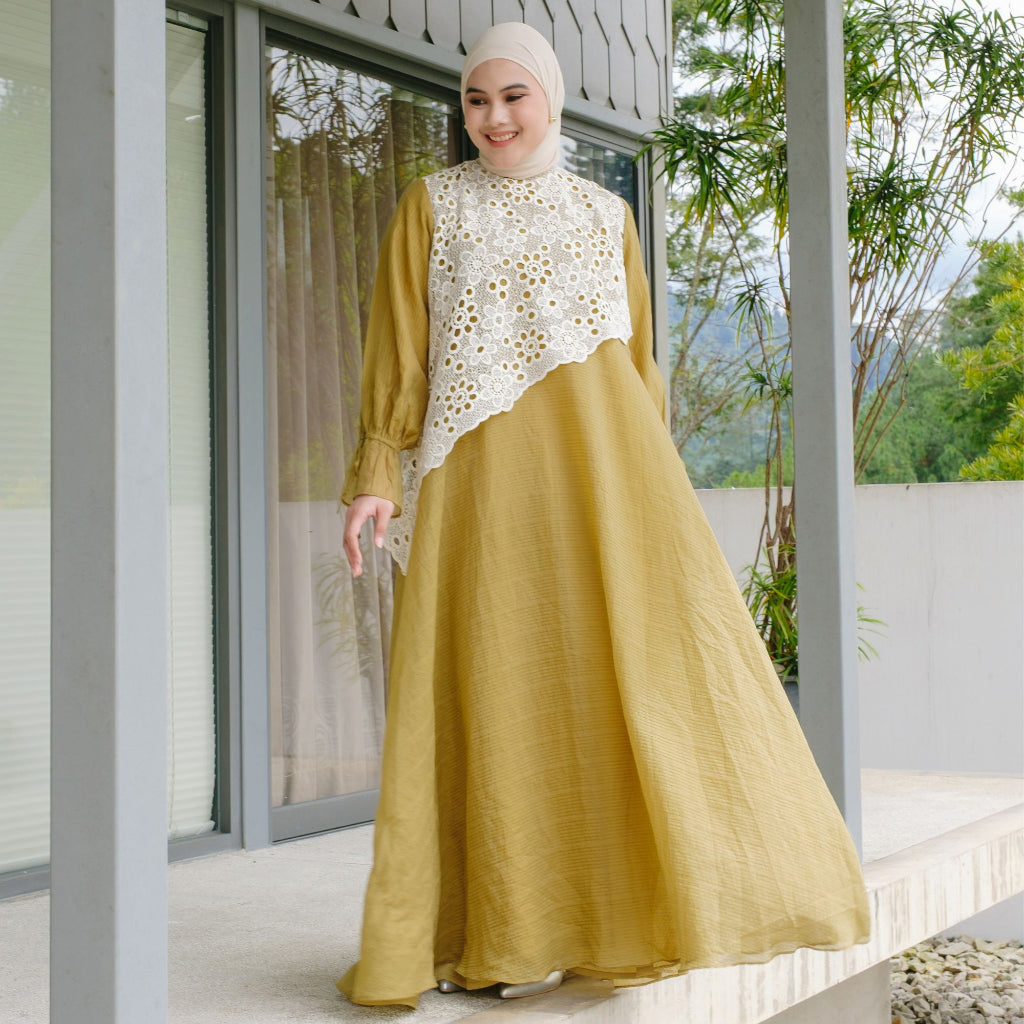 Image of Eclemix Dress Calee | Gamis Wanita A-Line Broderie Floral | Raya Collection