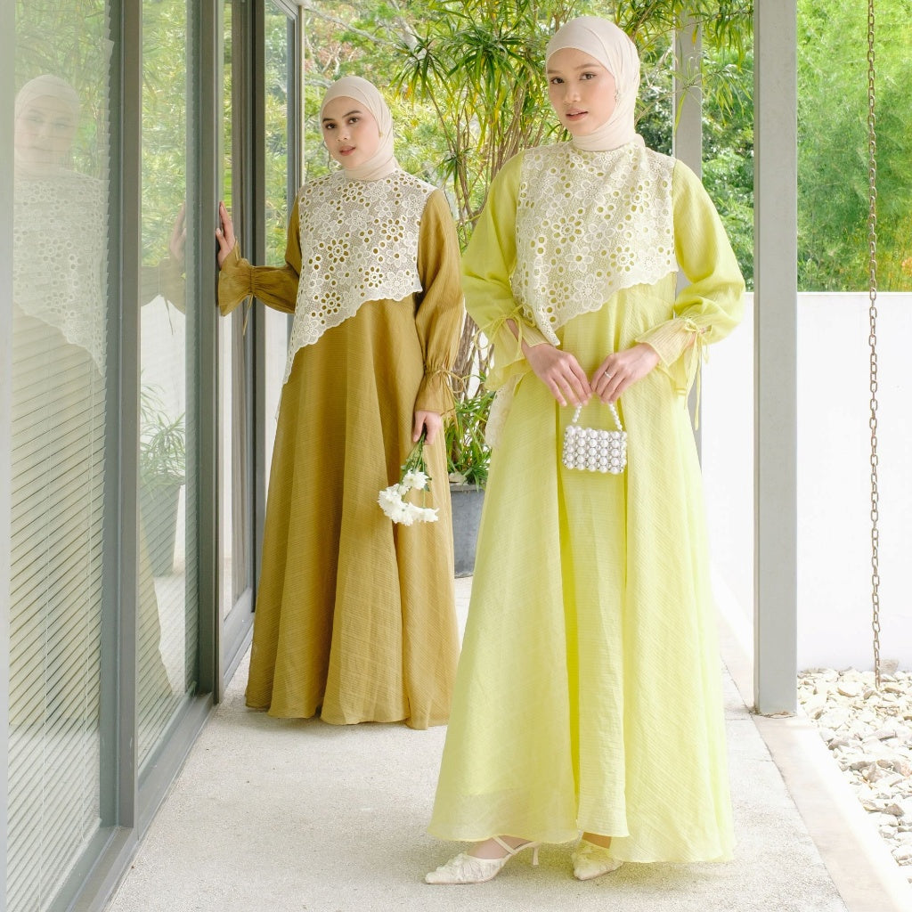 Image of Eclemix Dress Calee | Gamis Wanita A-Line Broderie Floral | Raya Collection