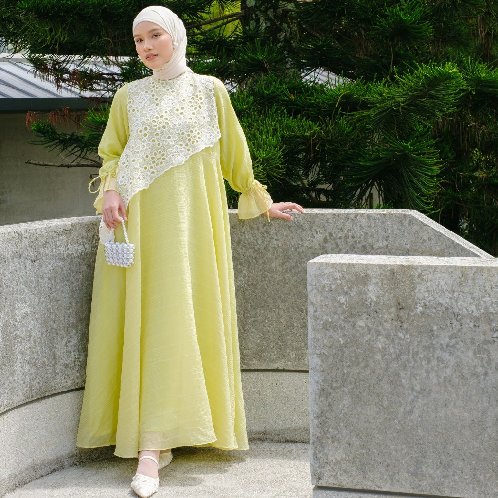 Image of Eclemix Dress Calee | Gamis Wanita A-Line Broderie Floral | Raya Collection