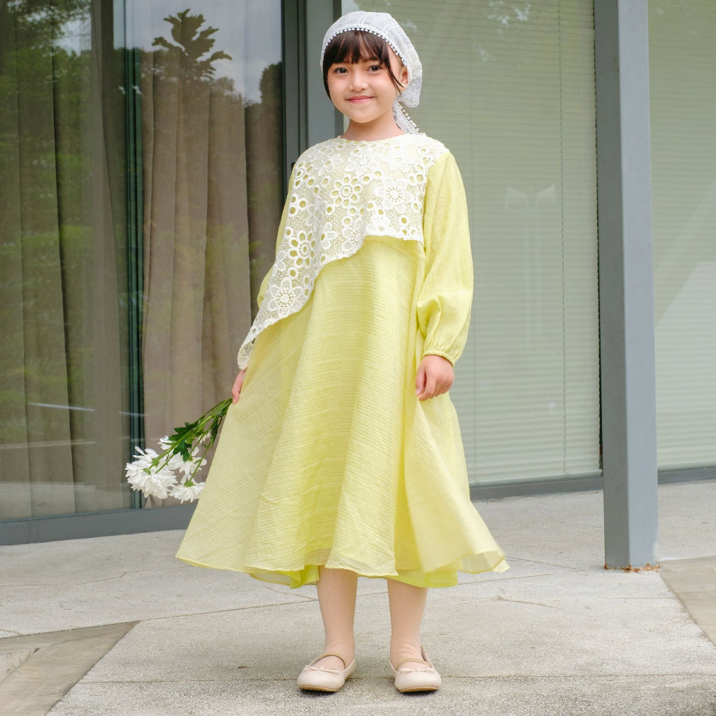 Image of Eclemix Dress Kids Calee | Gamis Anak Perempuan A-Line Broderie Floral | Raya Collection