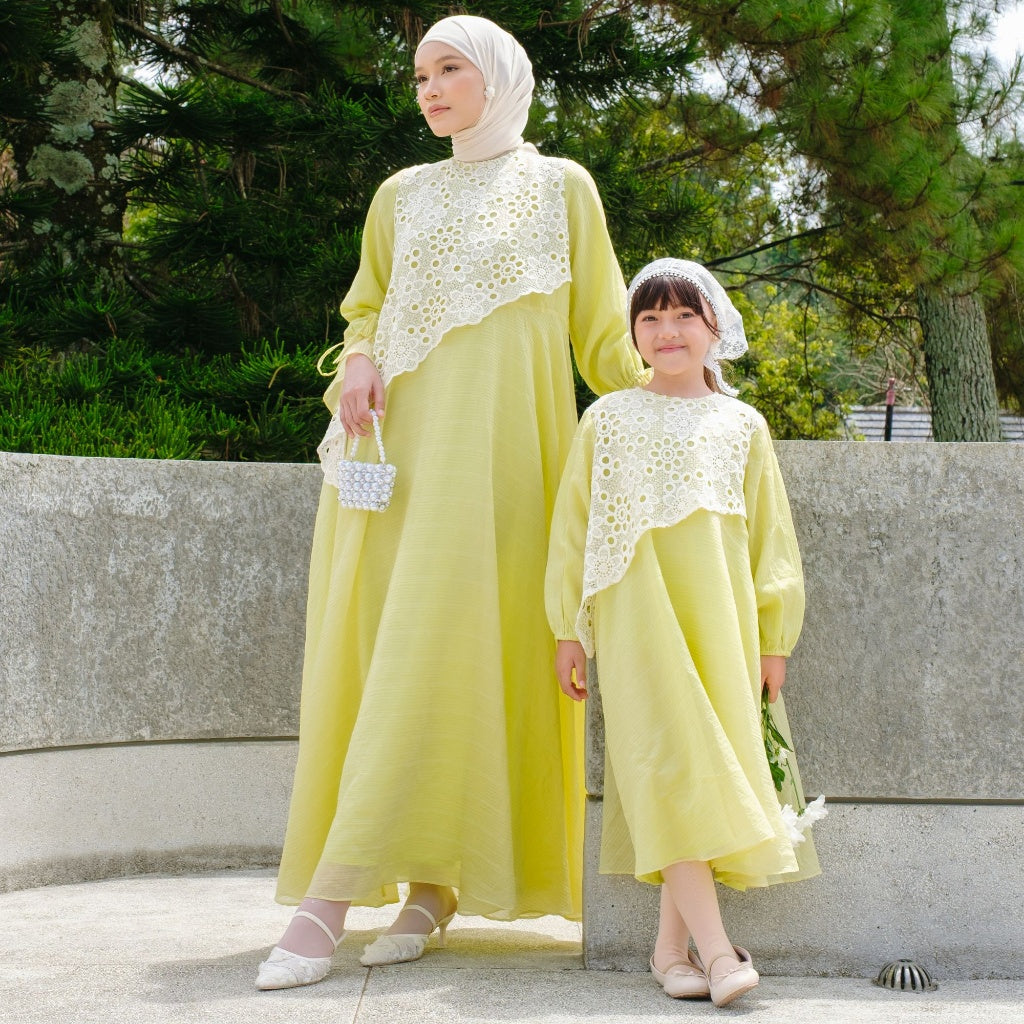 Image of Eclemix Dress Kids Calee | Gamis Anak Perempuan A-Line Broderie Floral | Raya Collection