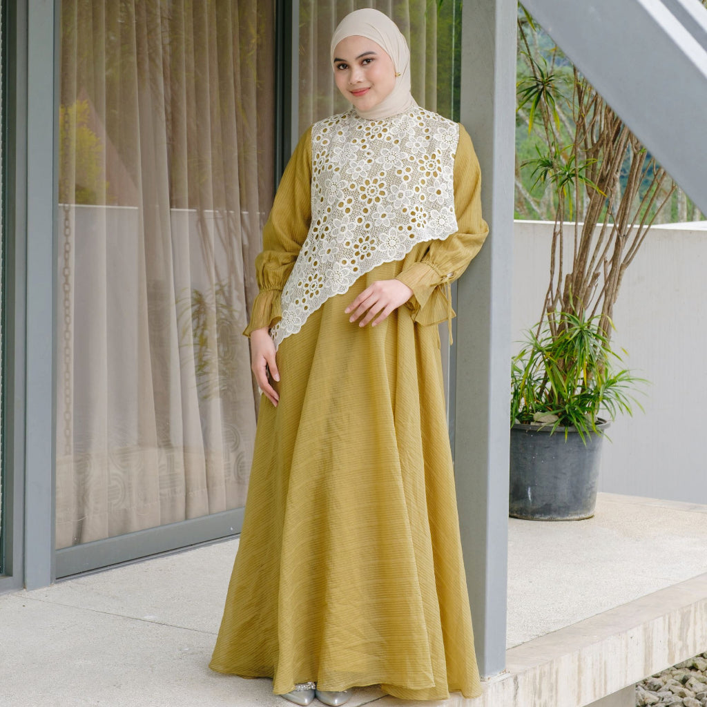 Image of Eclemix Dress Calee | Gamis Wanita A-Line Broderie Floral | Raya Collection