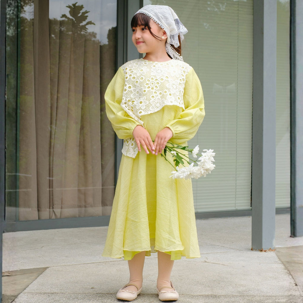 Image of Eclemix Dress Kids Calee | Gamis Anak Perempuan A-Line Broderie Floral | Raya Collection