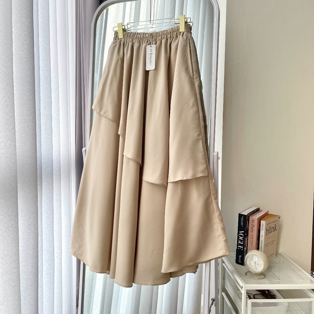 Image of Eclemix Skirt Dami rok wanita layered flowly dipakai model
