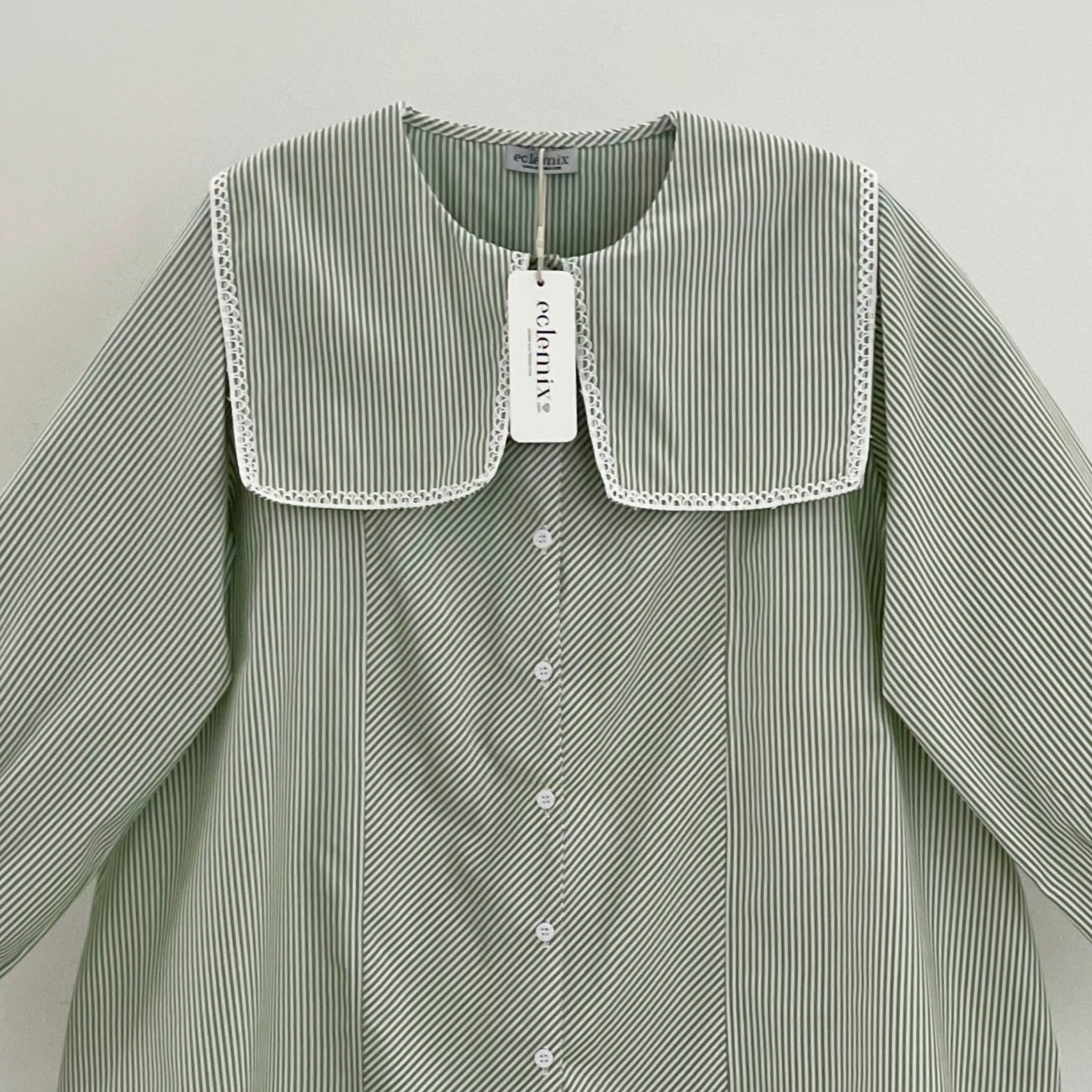 Image of Eclemix Top Jona | Atasan Wanita Blouse Kerah Lebar Motif Stripe