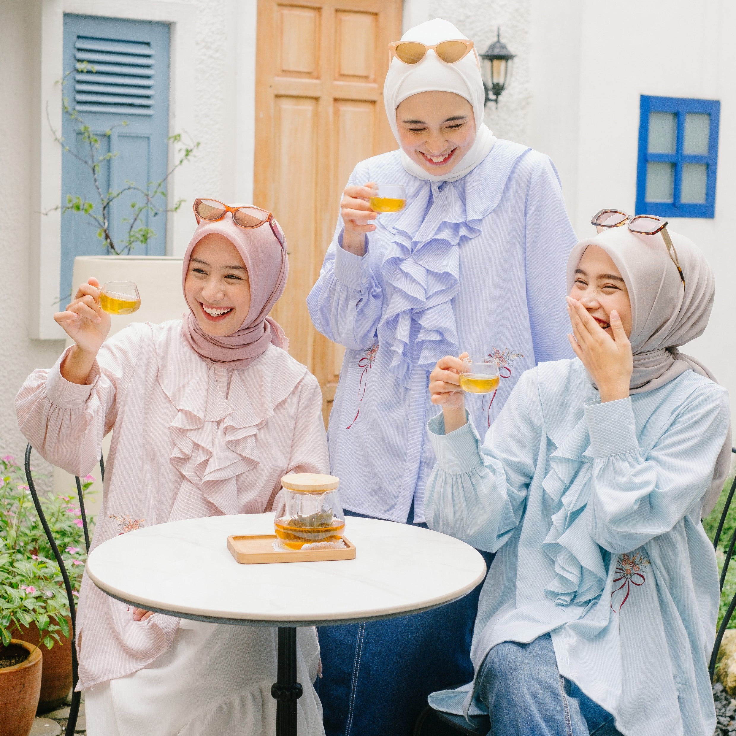 Eclemix Top Kleana | Atasan Wanita Kemeja Motif Stripe Ruffle