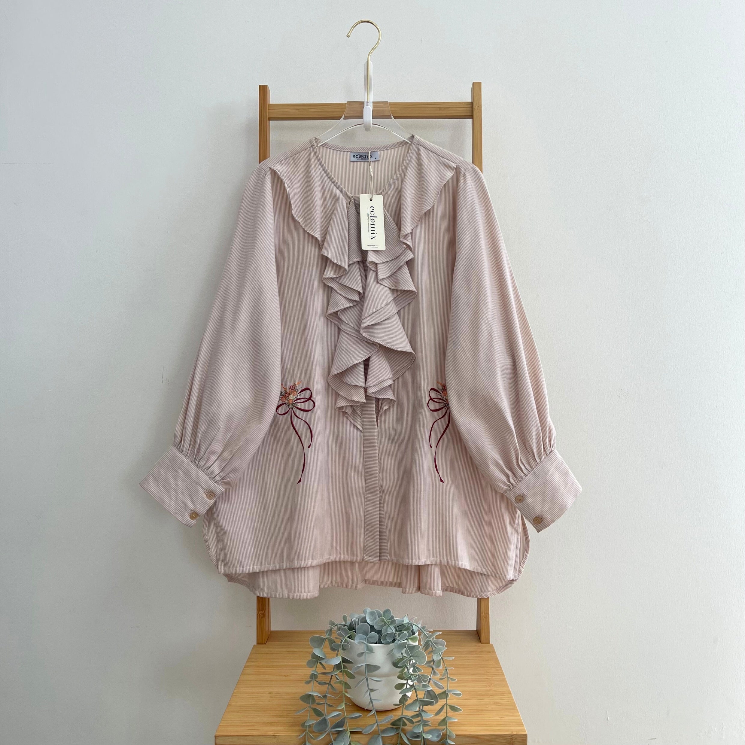 Eclemix Top Kleana | Atasan Wanita Kemeja Motif Stripe Ruffle
