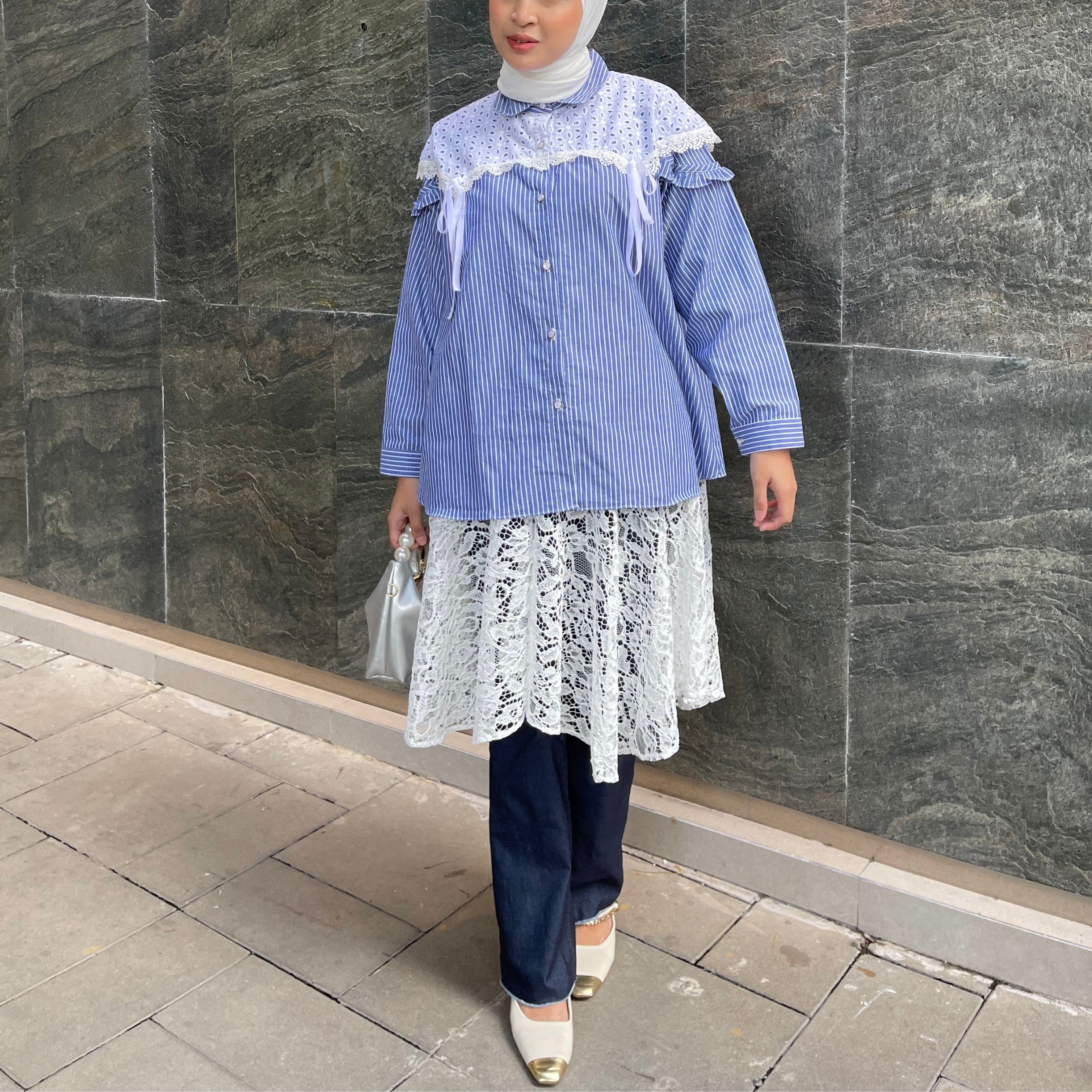 Image of Eclemix Skirt Lassy | Rok Wanita Brukat Daily | Layered Lace Bottom Wrapped Hip Half Body Apron