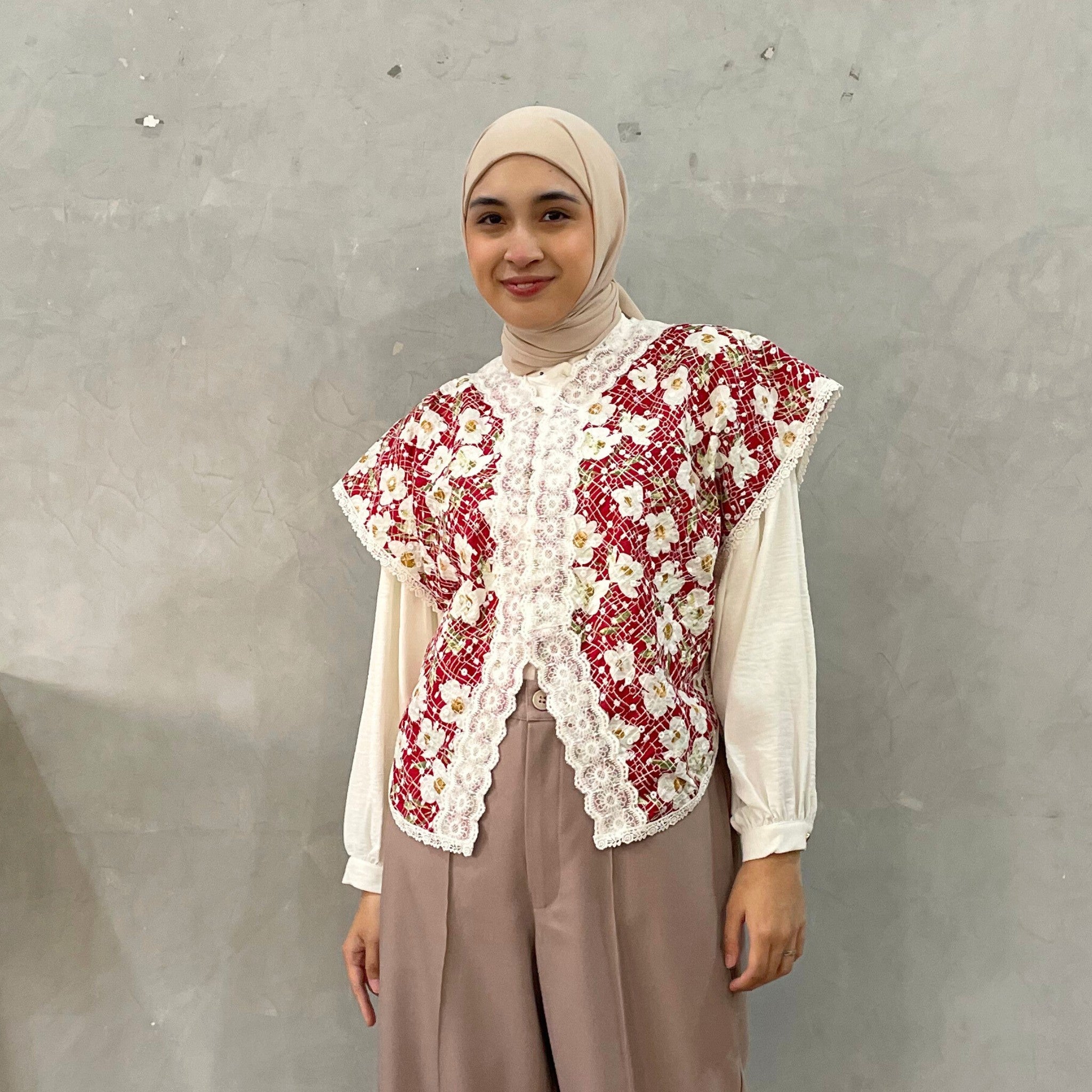 Eclemix Outer Maurin | Vest Brokat Bunga | Outer Panjang Brukat Tanpa Lengan