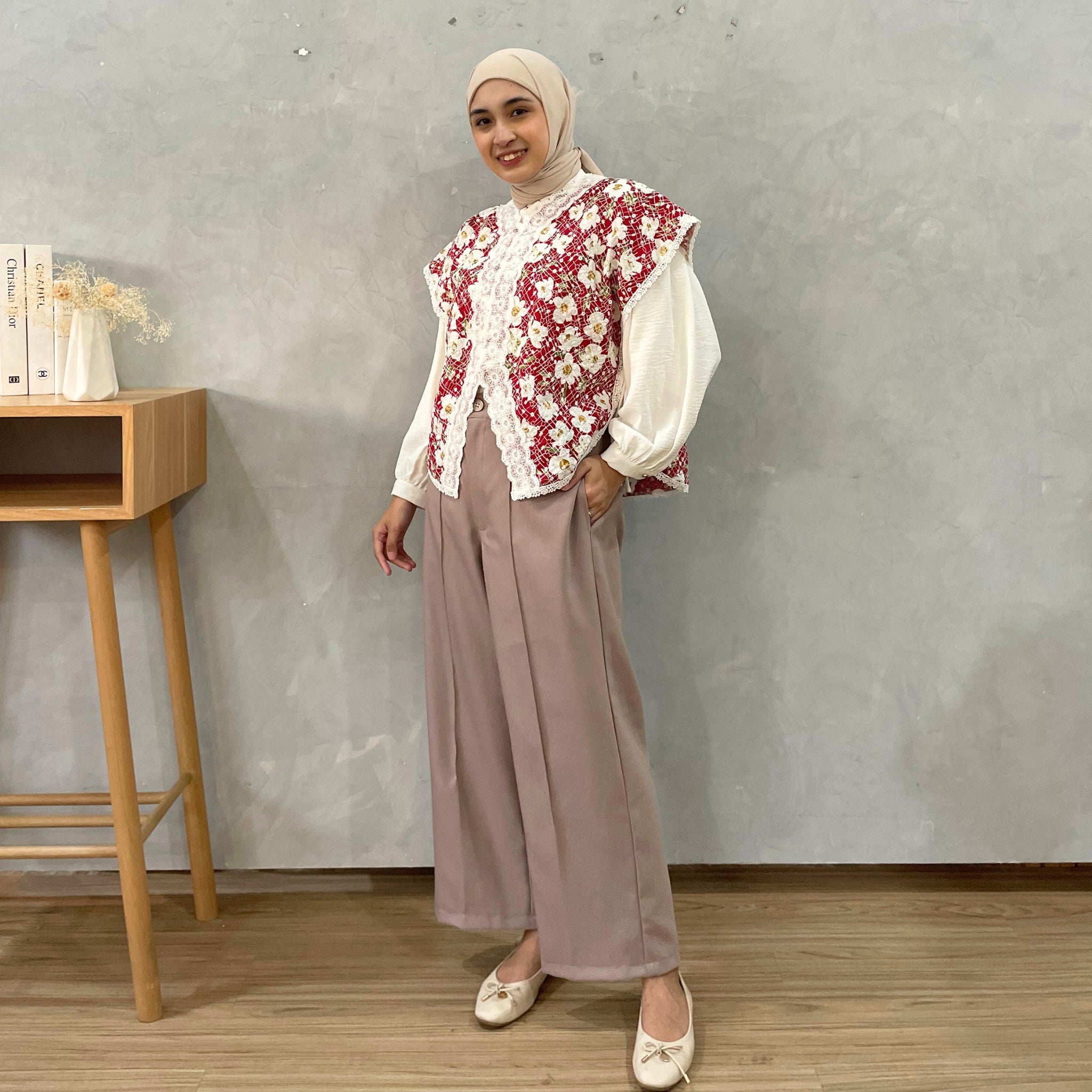 Eclemix Outer Maurin | Vest Brokat Bunga | Outer Panjang Brukat Tanpa Lengan