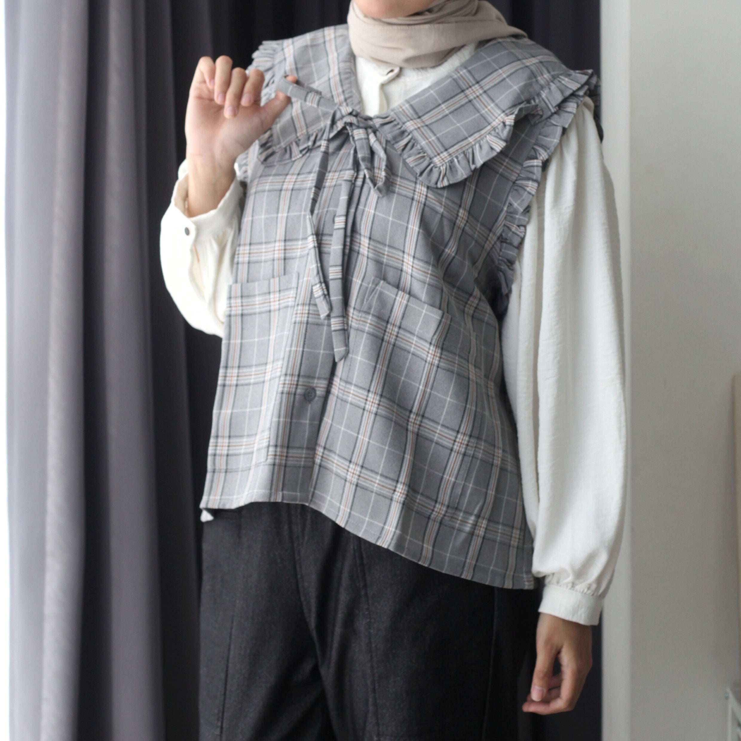 Eclemix Outer Mosha |  Vest Wanita Tartan Tanpa Lengan