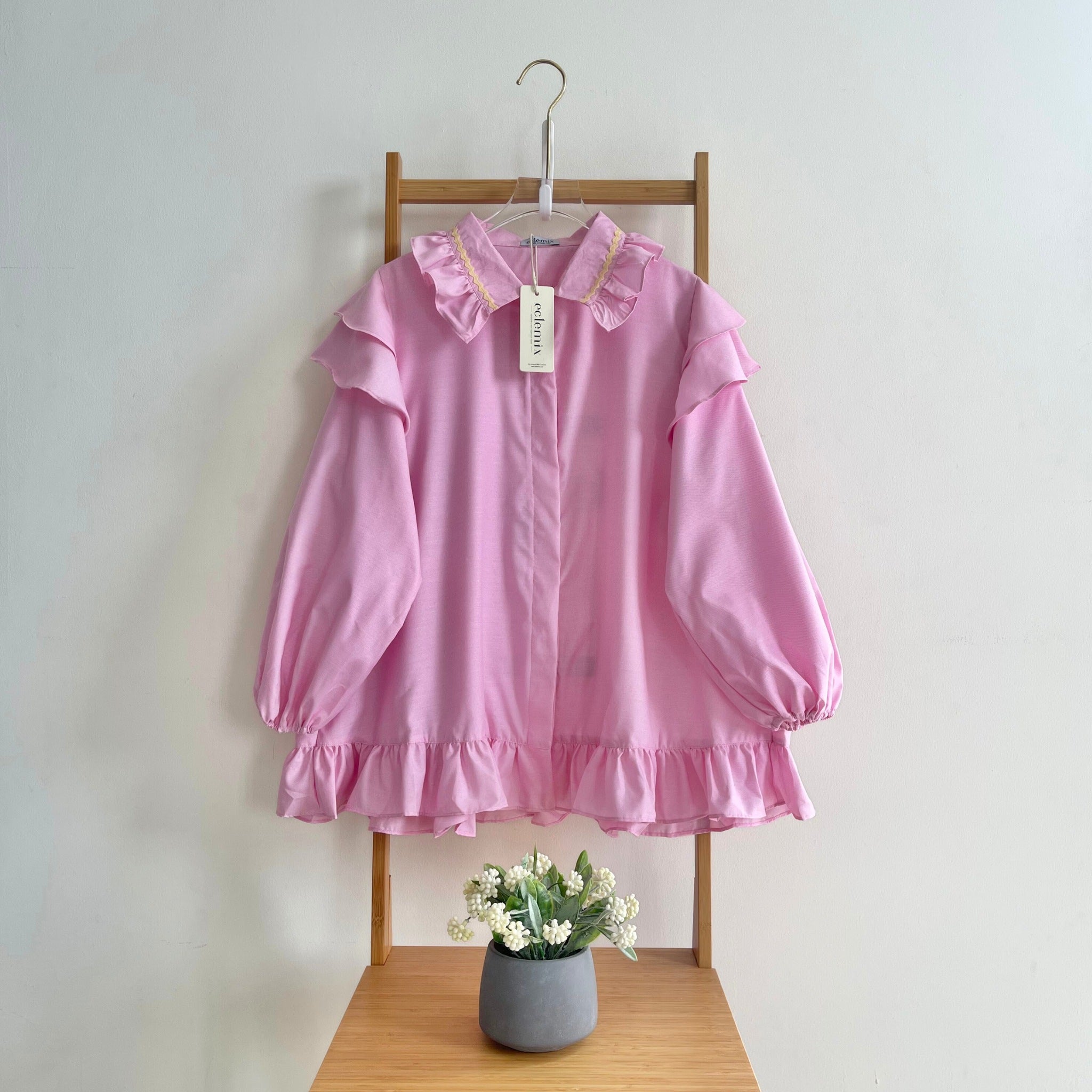 Eclemix Top Namira | Atasan Wanita Kemeja Kancing Polos Ruffle