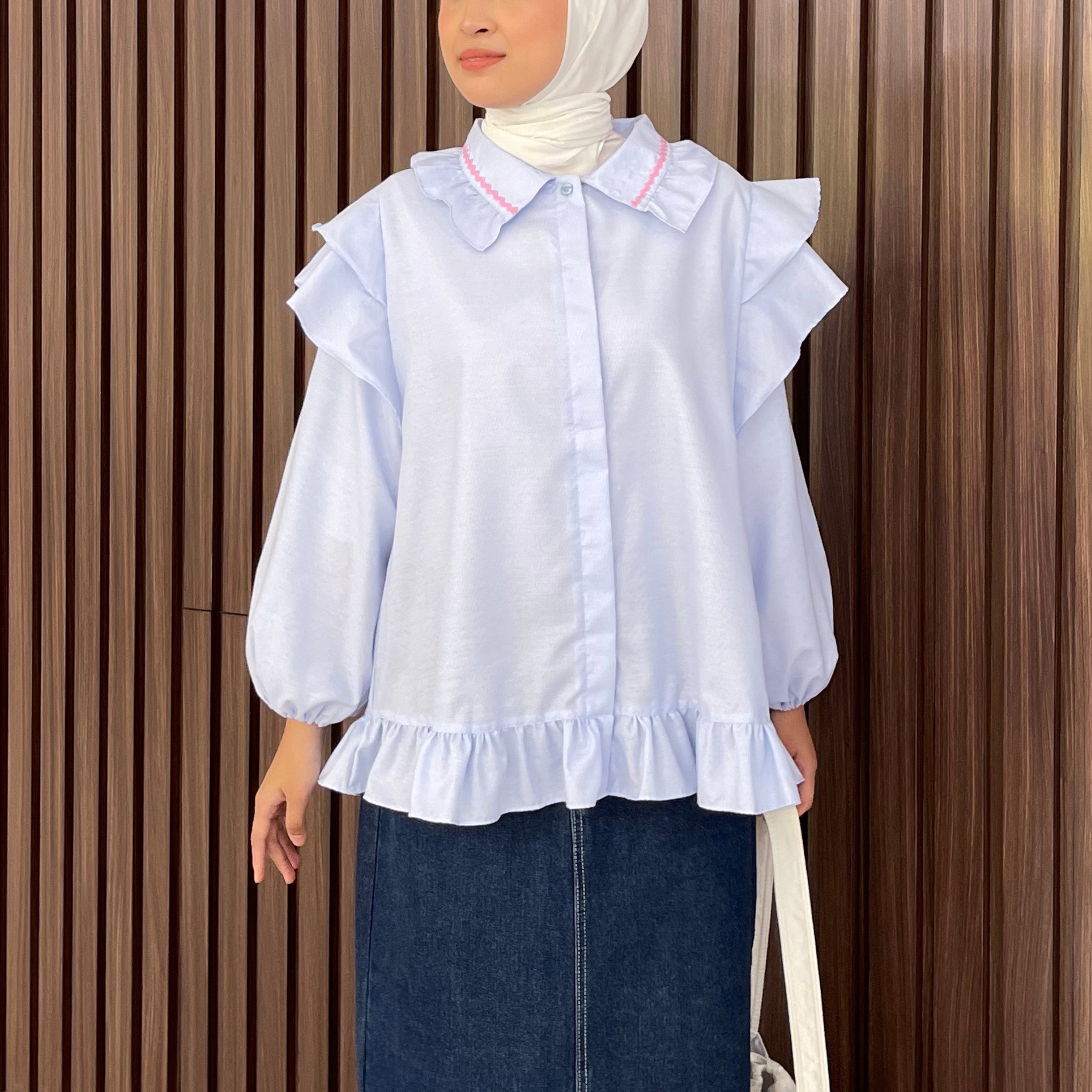 Eclemix Top Namira | Atasan Wanita Kemeja Kancing Polos Ruffle