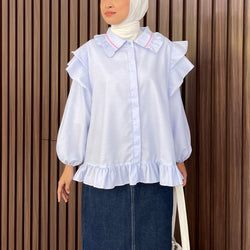 Image of Eclemix Top Namira | Atasan Wanita Kemeja Kancing Polos Ruffle