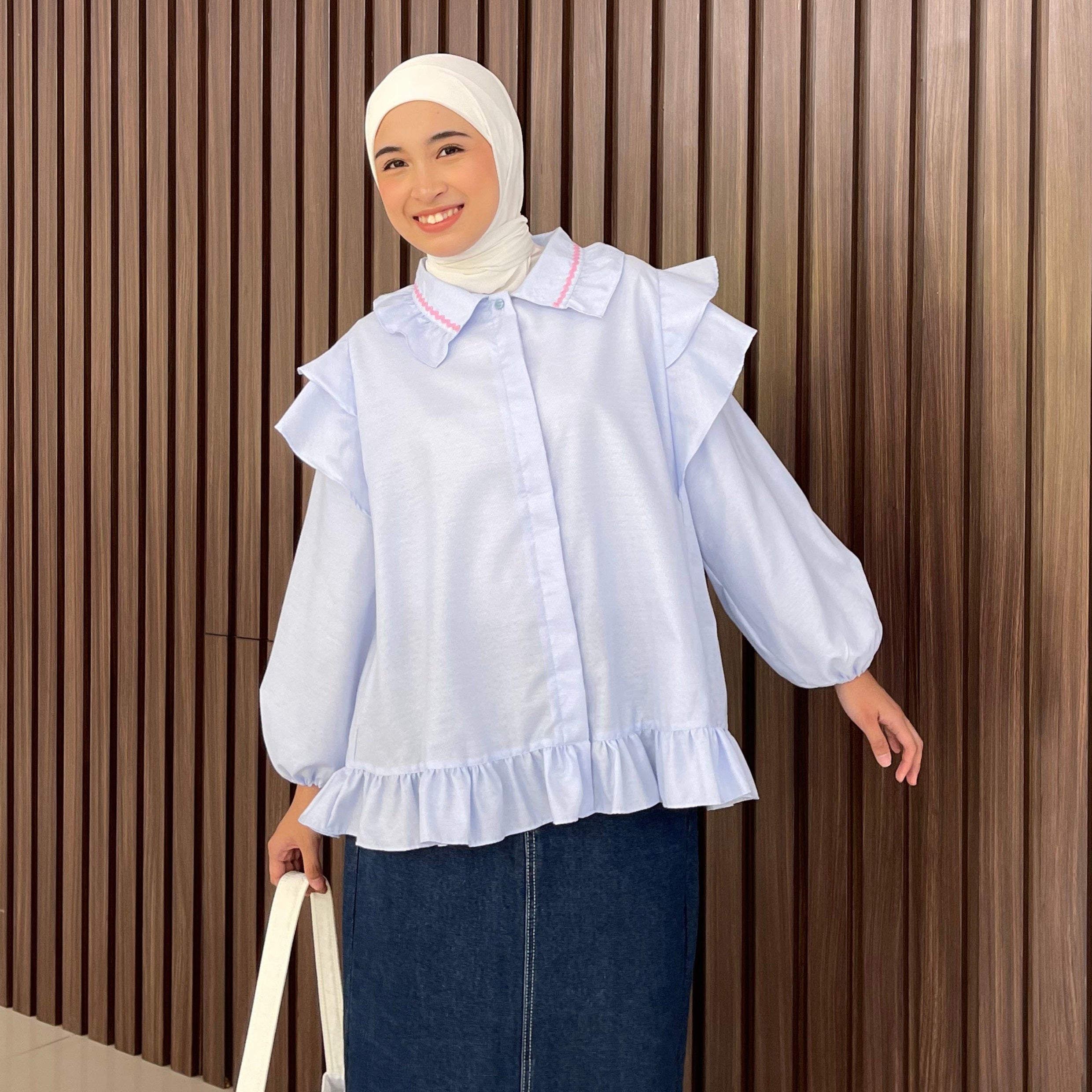 Eclemix Top Namira | Atasan Wanita Kemeja Kancing Polos Ruffle