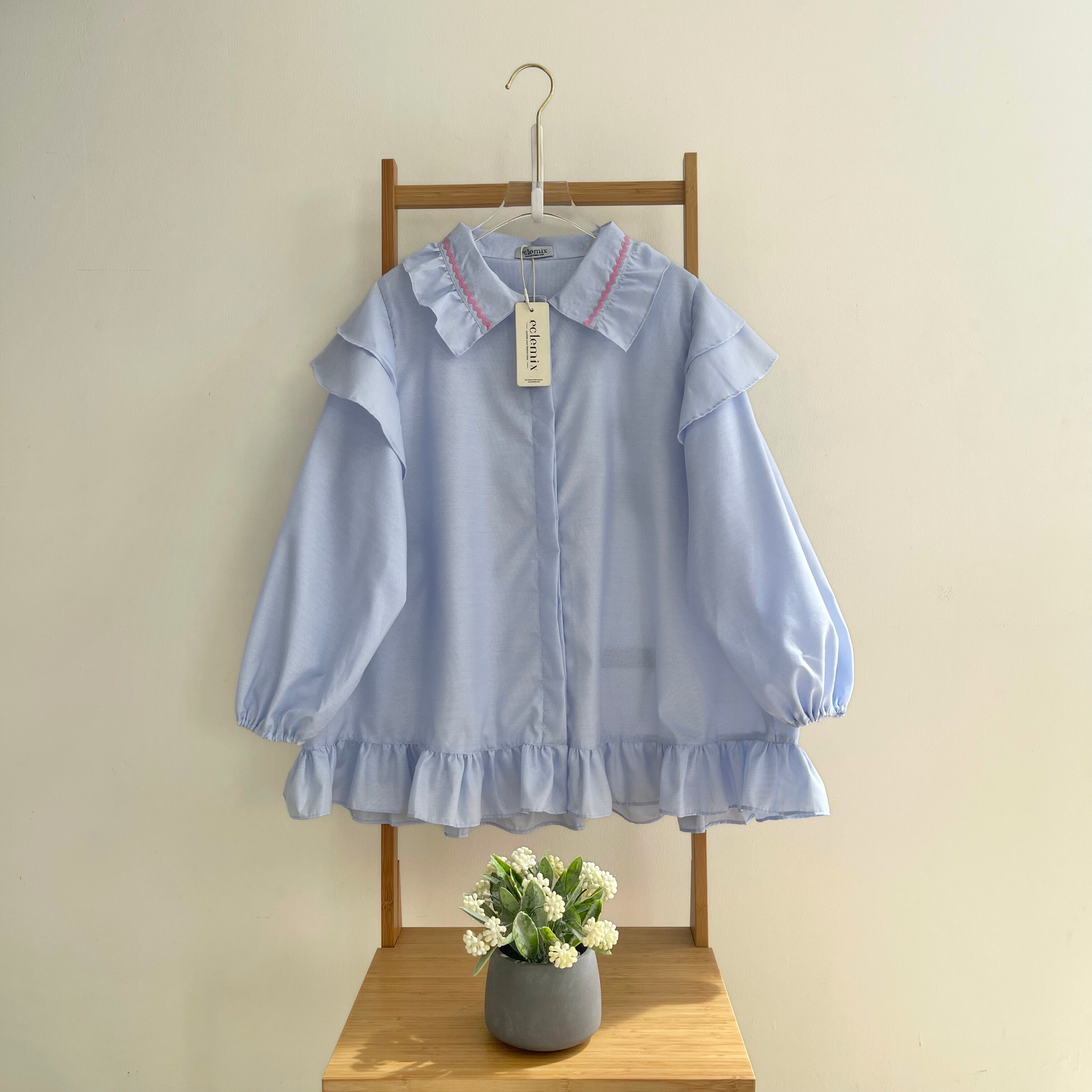 Eclemix Top Namira | Atasan Wanita Kemeja Kancing Polos Ruffle