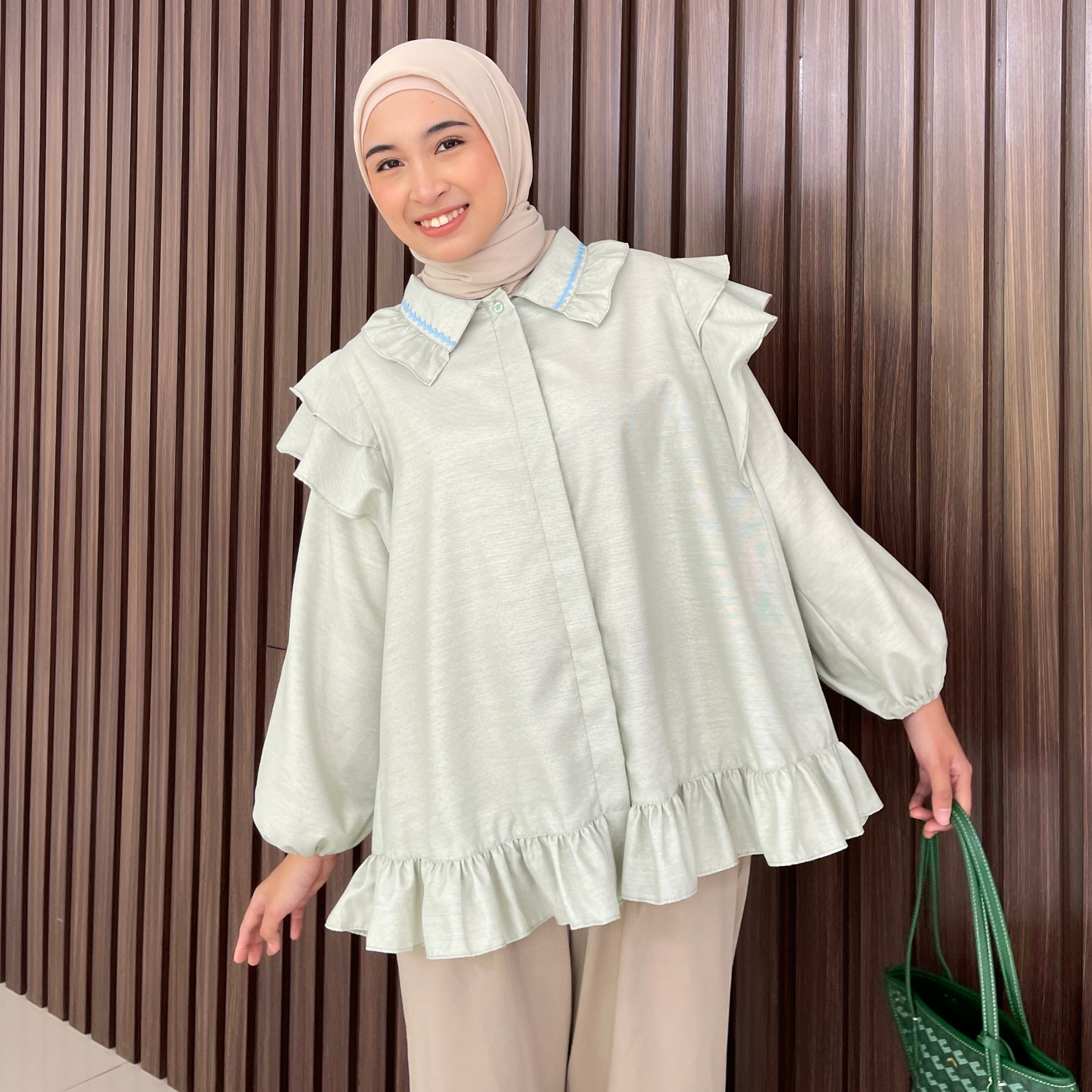 Image of Eclemix Top Namira | Atasan Wanita Kemeja Kancing Polos Ruffle