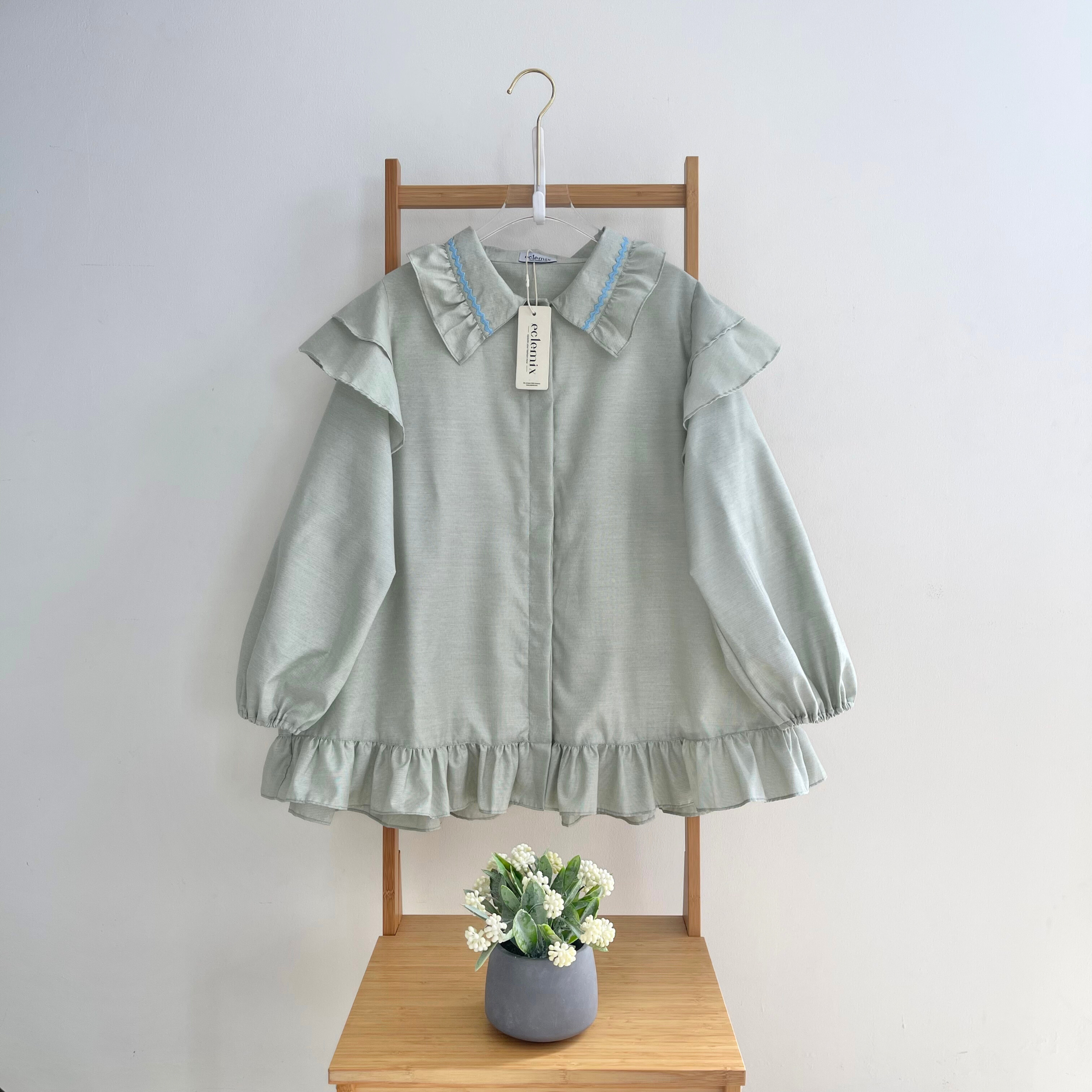 Eclemix Top Namira | Atasan Wanita Kemeja Kancing Polos Ruffle