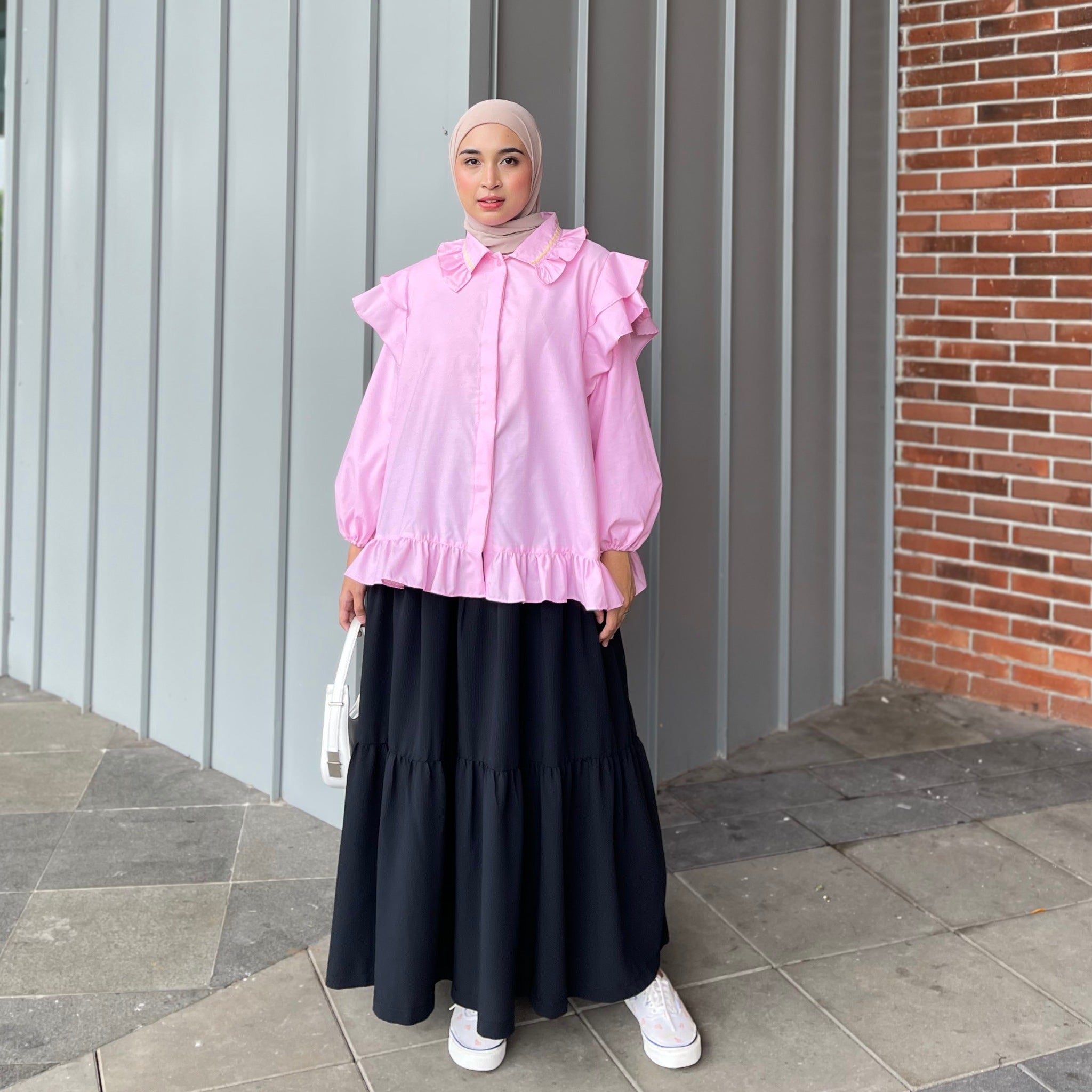 Eclemix Top Namira | Atasan Wanita Kemeja Kancing Polos Ruffle