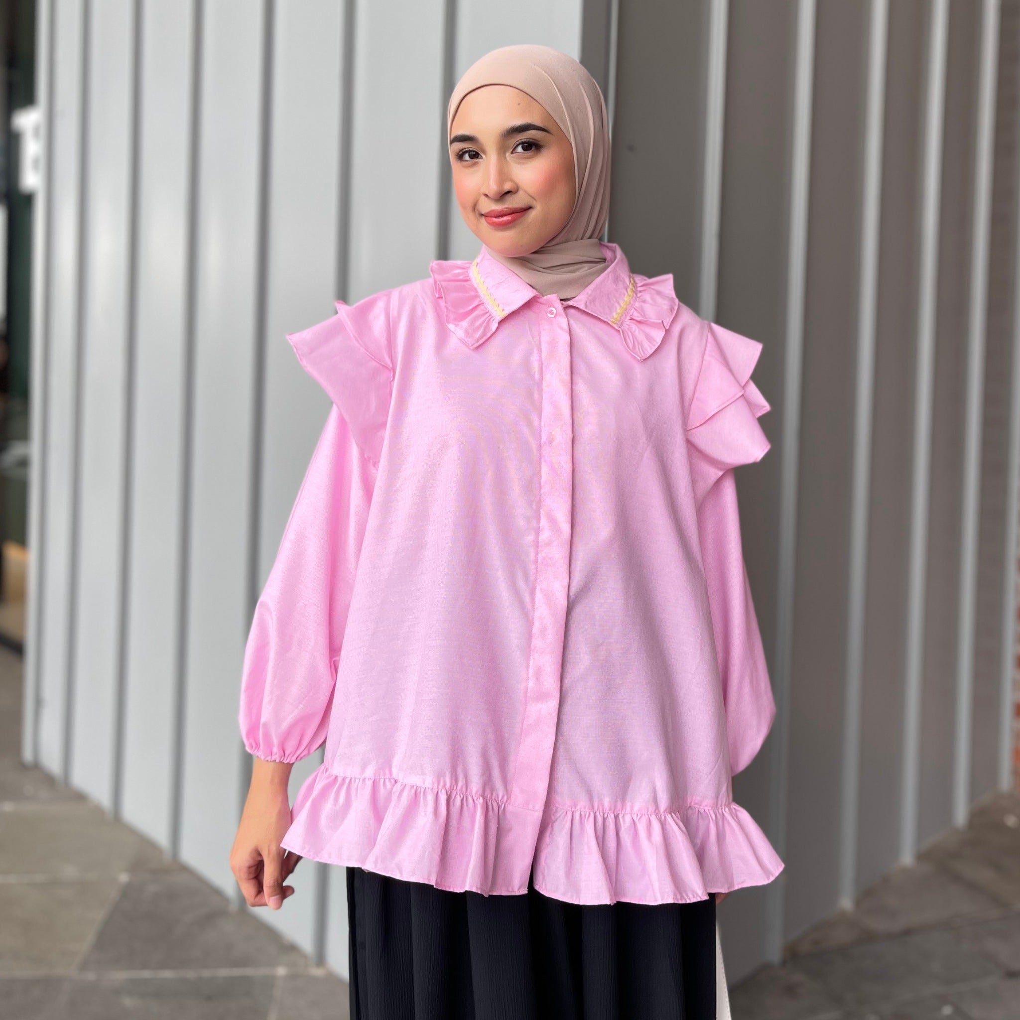 Eclemix Top Namira | Atasan Wanita Kemeja Kancing Polos Ruffle