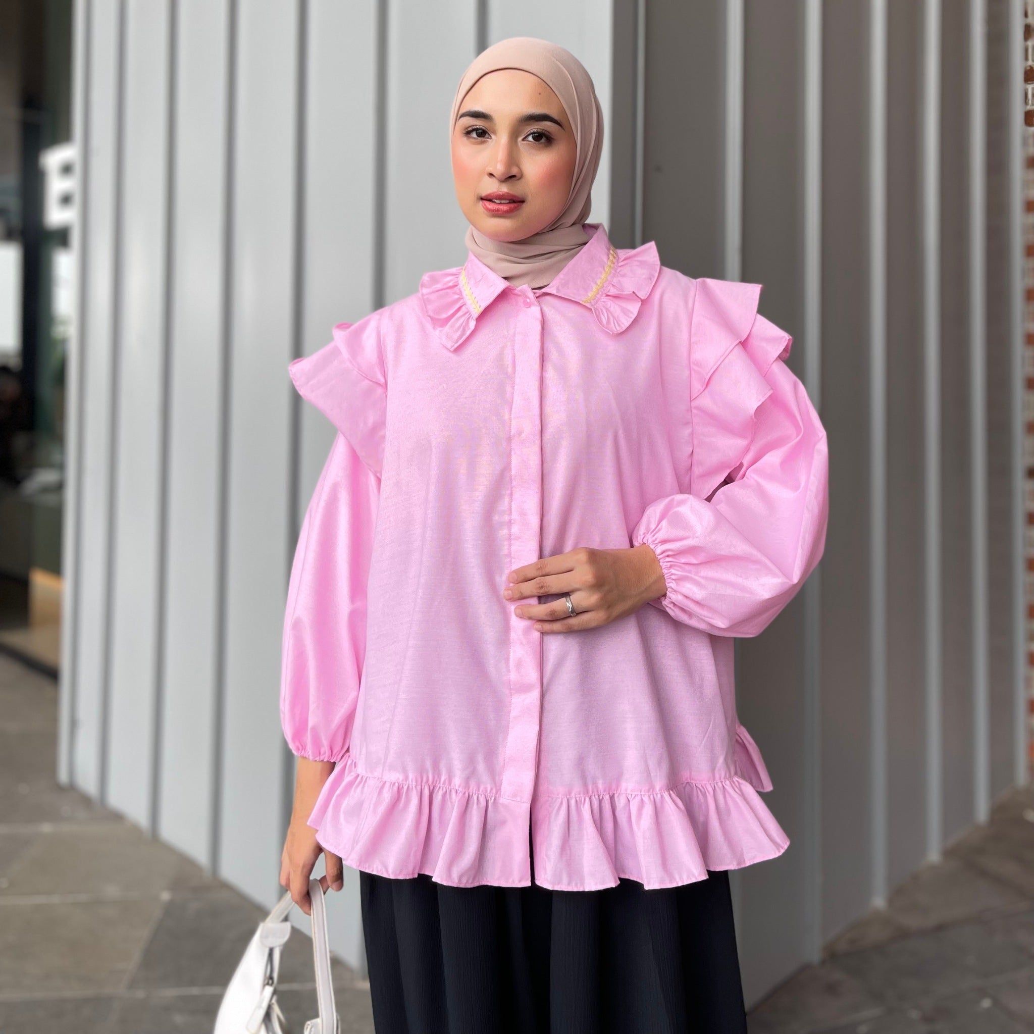 Eclemix Top Namira | Atasan Wanita Kemeja Kancing Polos Ruffle