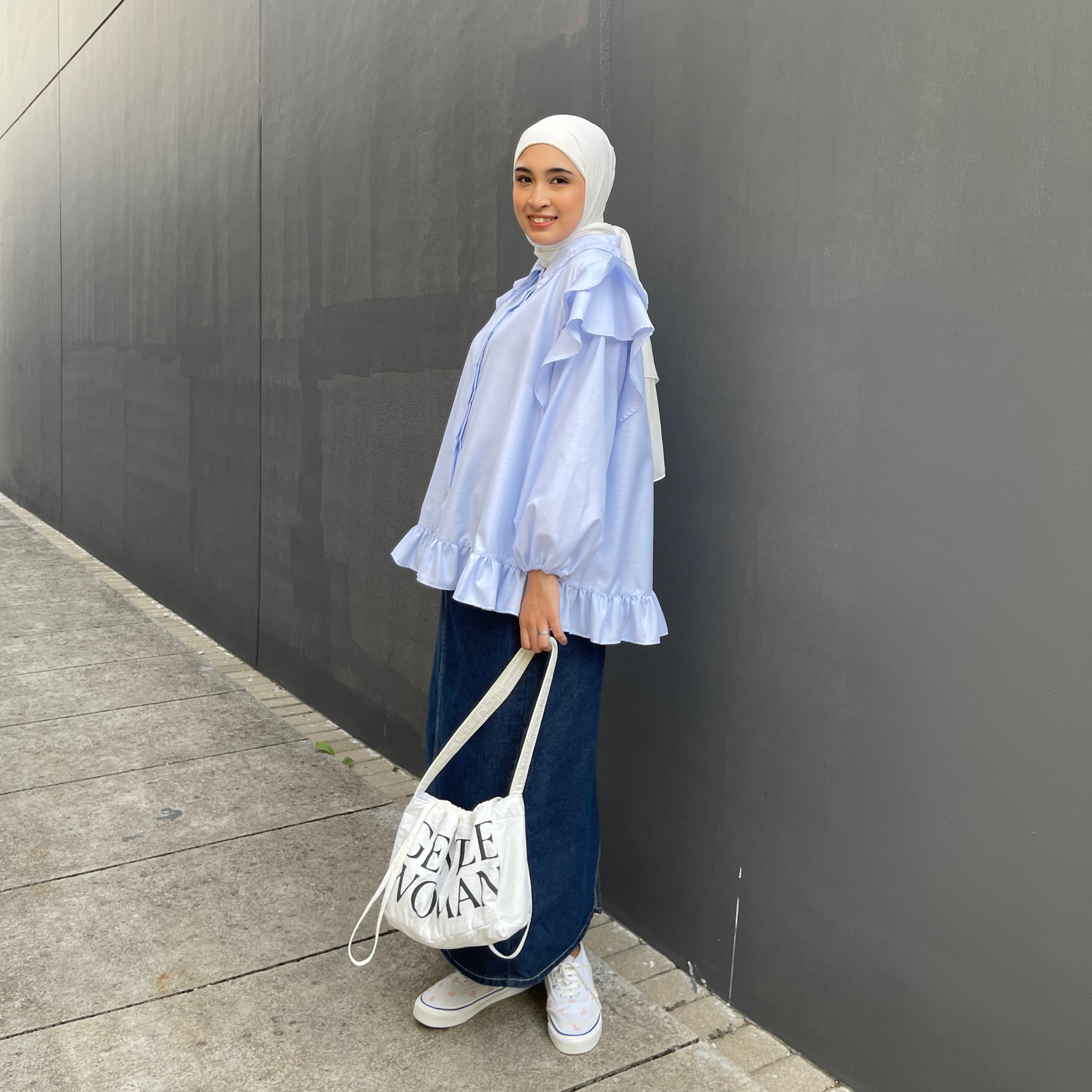Eclemix Top Namira | Atasan Wanita Kemeja Kancing Polos Ruffle