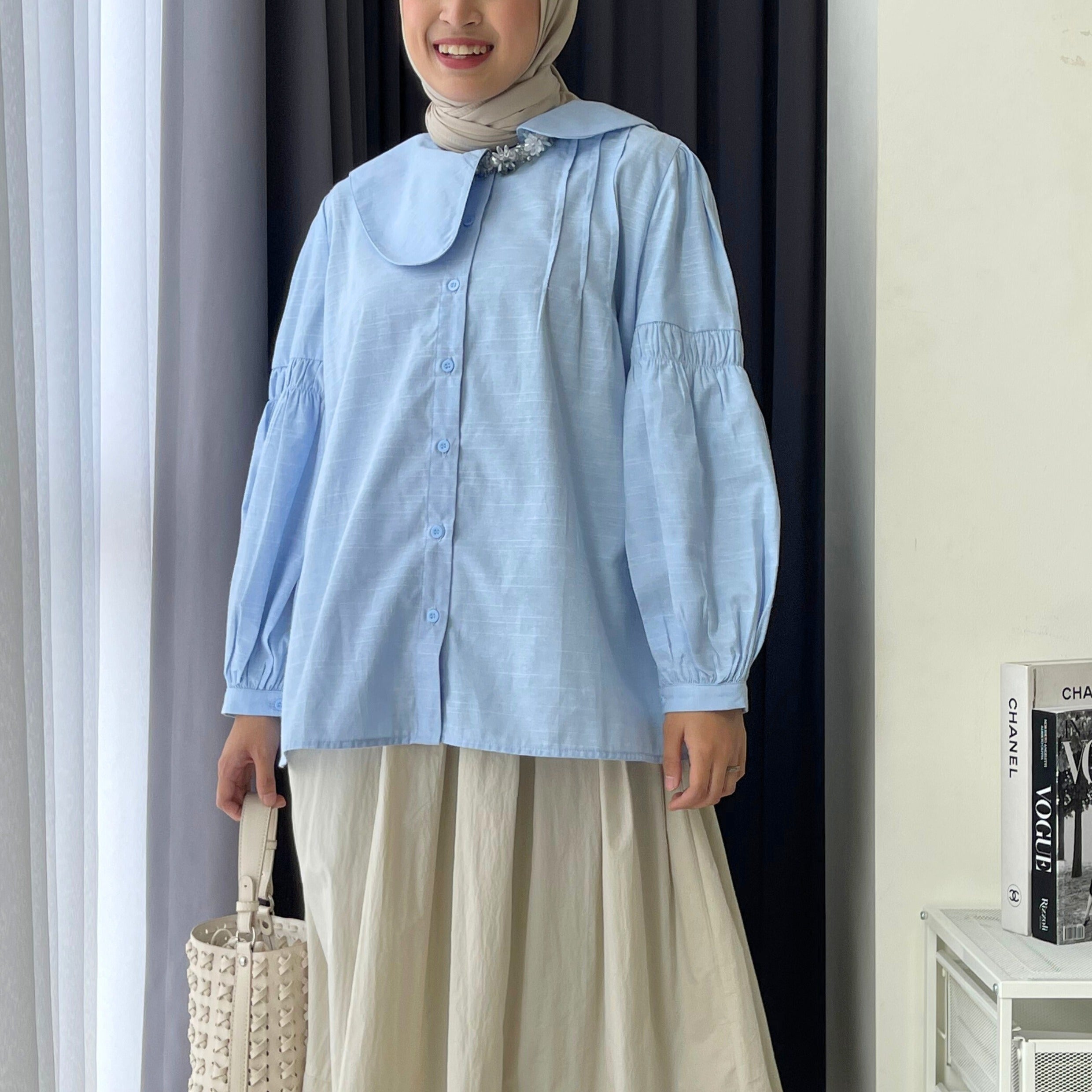 Eclemix Top Naomi | Atasan Wanita Blouse Polos Kerah Peterpan