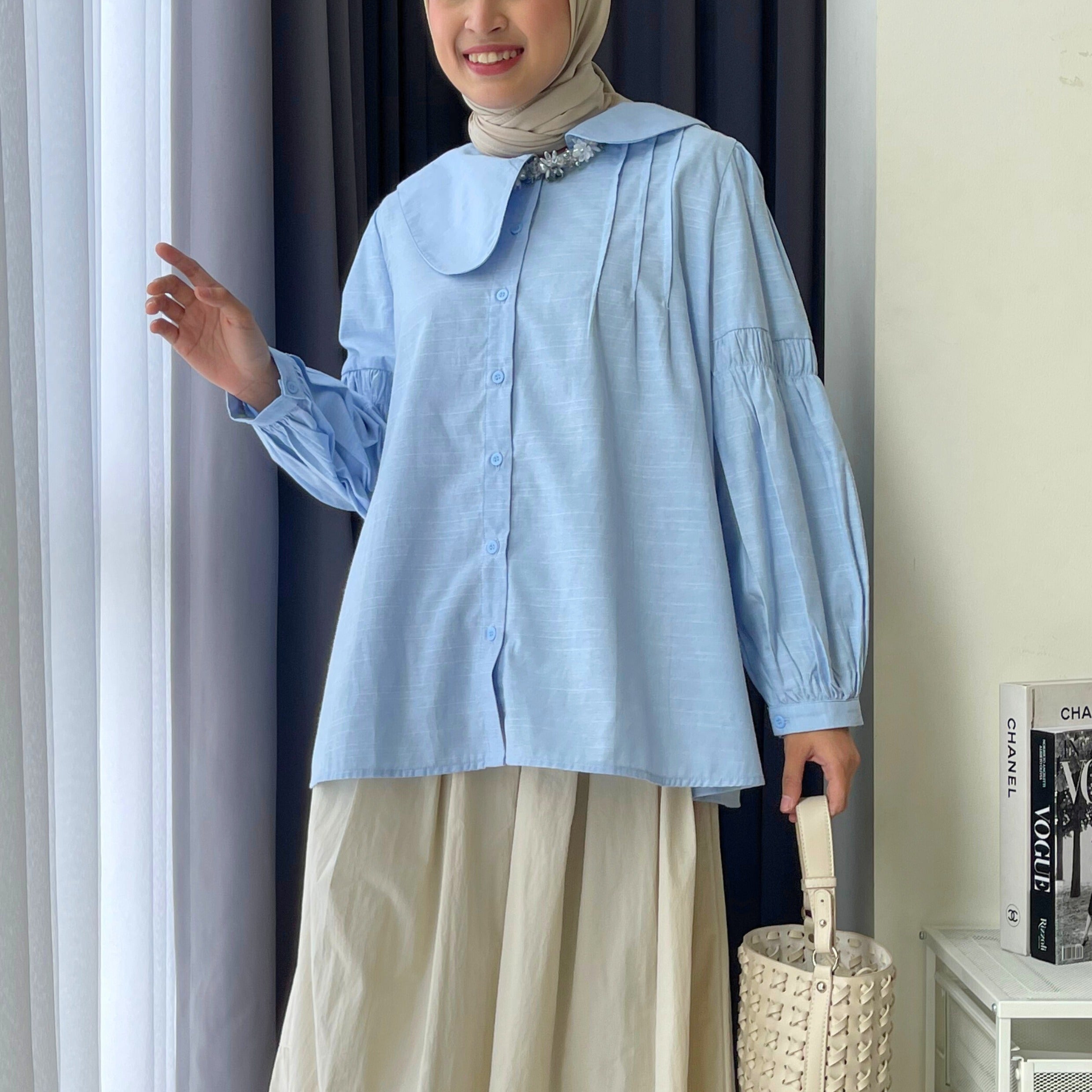 Eclemix Top Naomi | Atasan Wanita Blouse Polos Kerah Peterpan