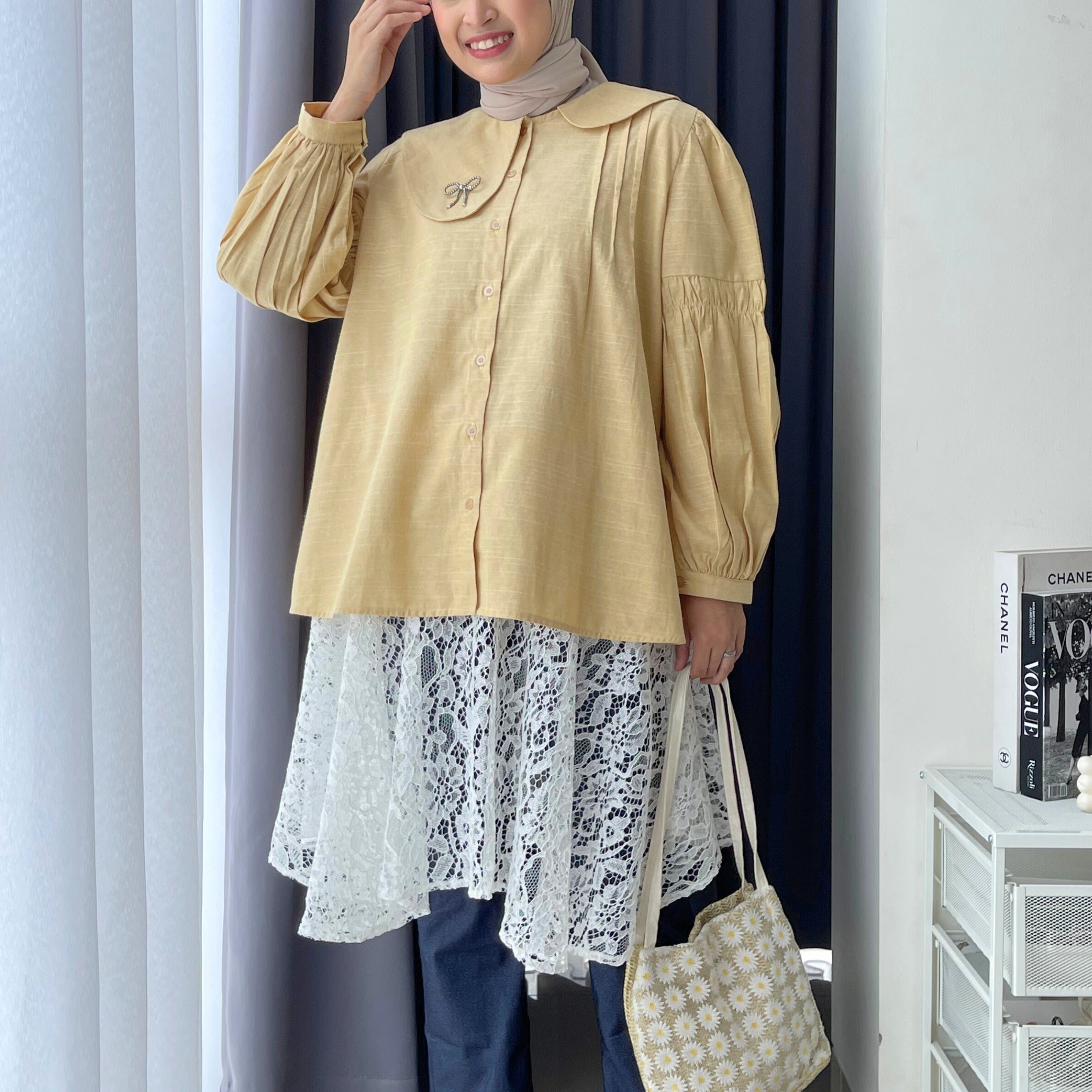 Eclemix Top Naomi | Atasan Wanita Blouse Polos Kerah Peterpan
