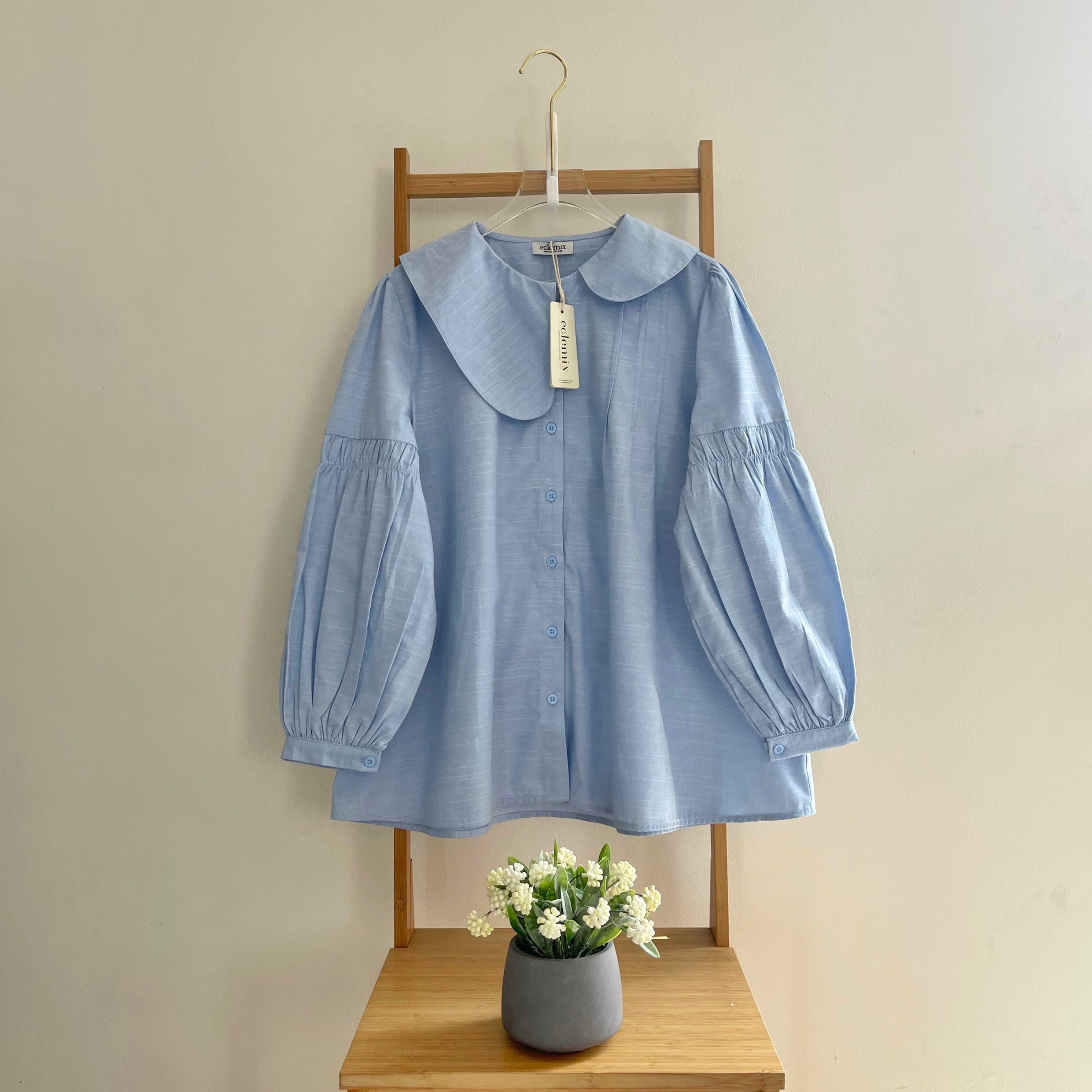 Eclemix Top Naomi | Atasan Wanita Blouse Polos Kerah Peterpan