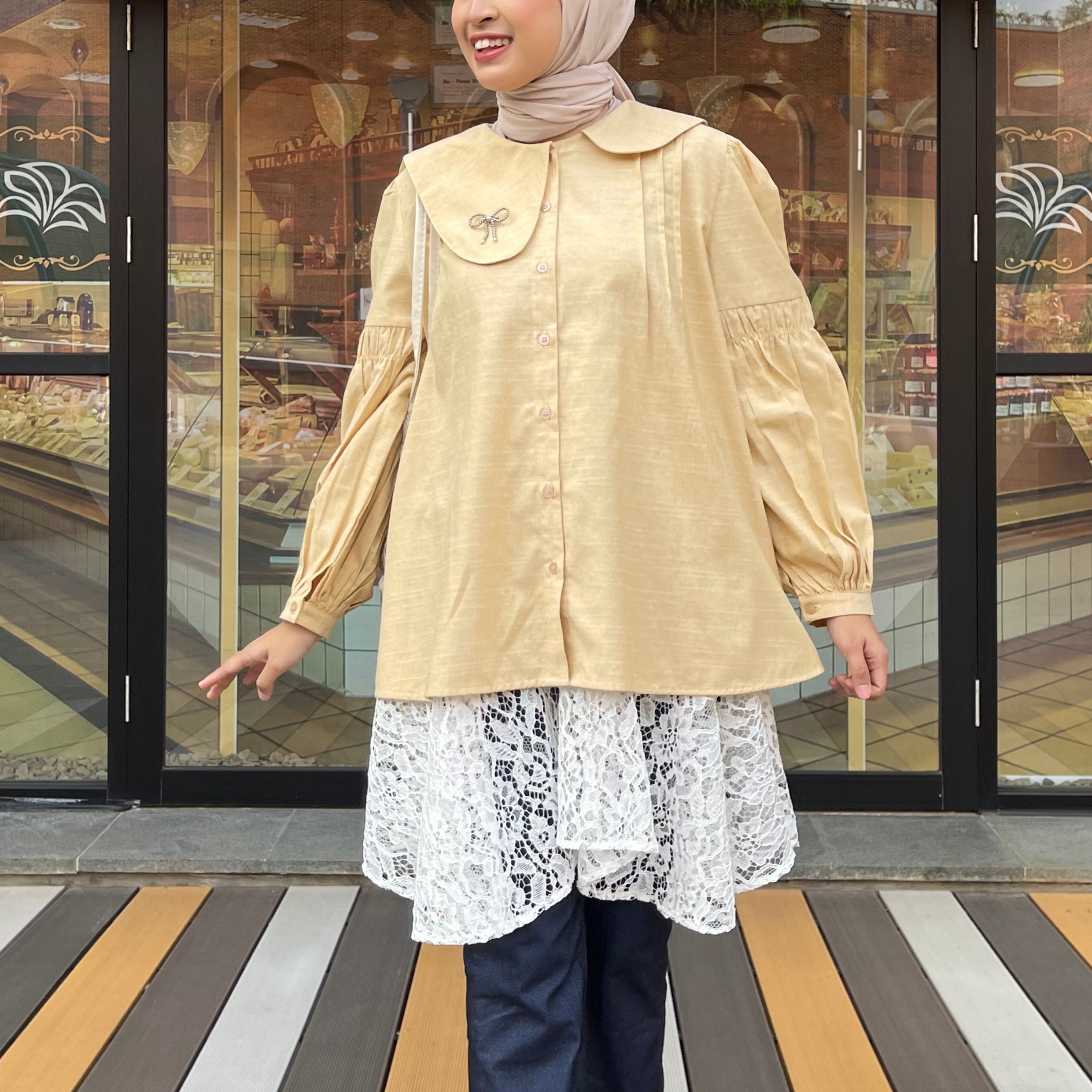 Eclemix Top Naomi | Atasan Wanita Blouse Polos Kerah Peterpan