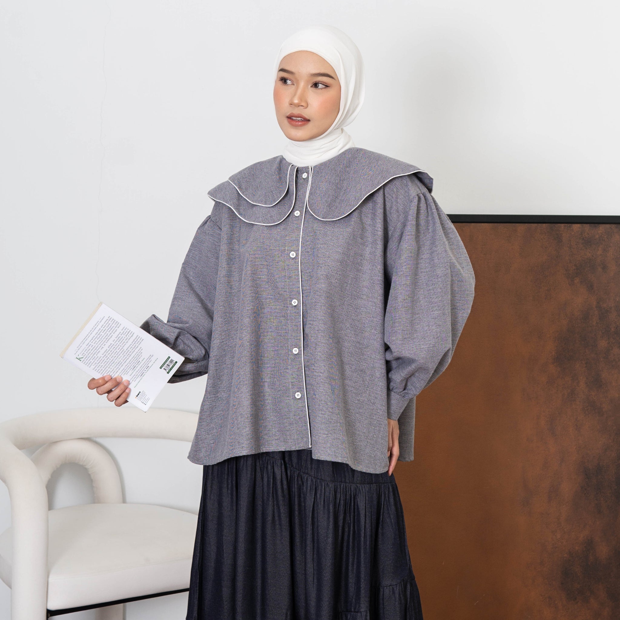 Eclemix Top Omila | Blouse Wanita Puff Sleeve Kerah Lebar