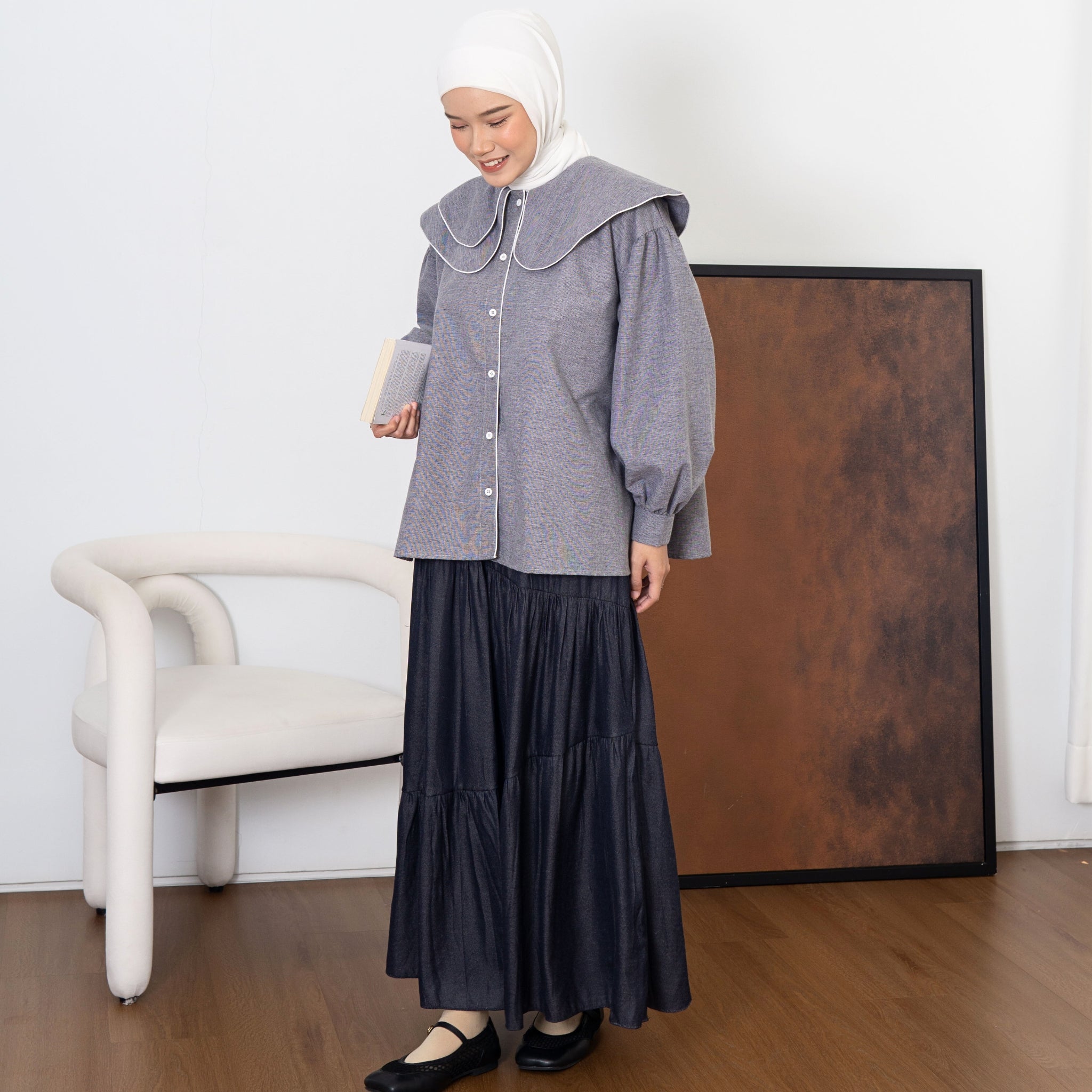 Eclemix Top Omila | Blouse Wanita Puff Sleeve Kerah Lebar