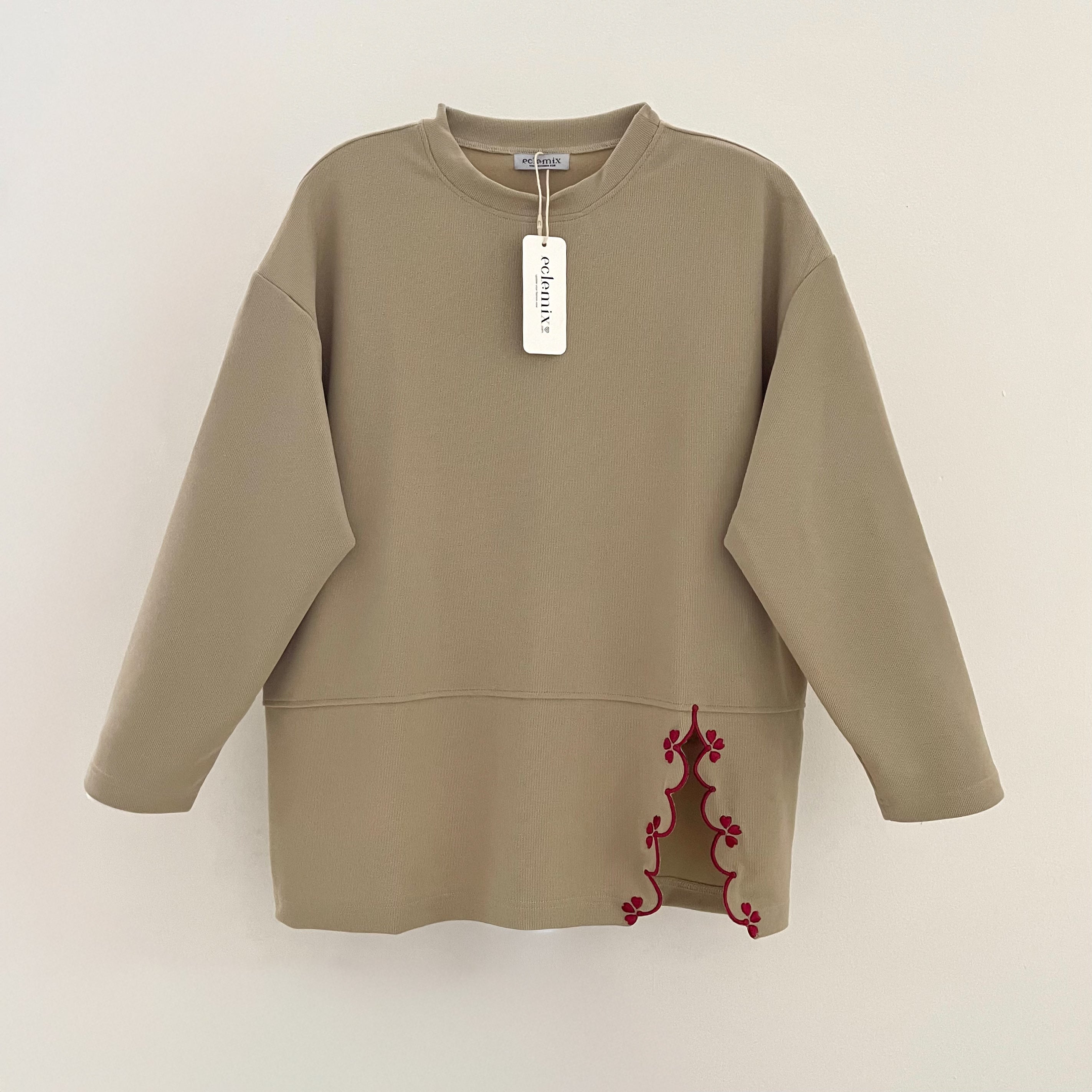 Eclemix Top Orari |  Atasan Wanita Lengan Panjang Oversize Bordir Floral Casual Chic