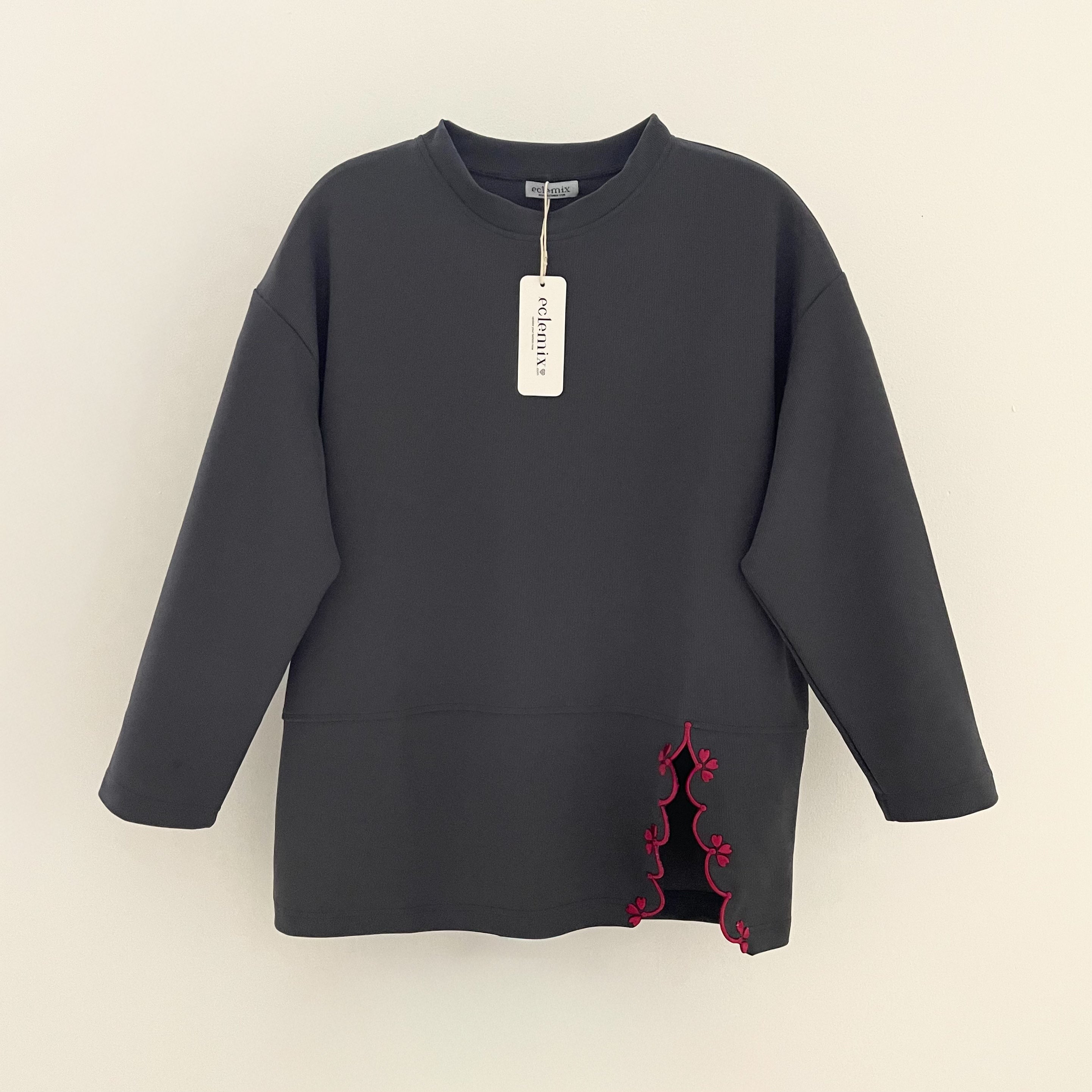 Eclemix Top Orari |  Atasan Wanita Lengan Panjang Oversize Bordir Floral Casual Chic